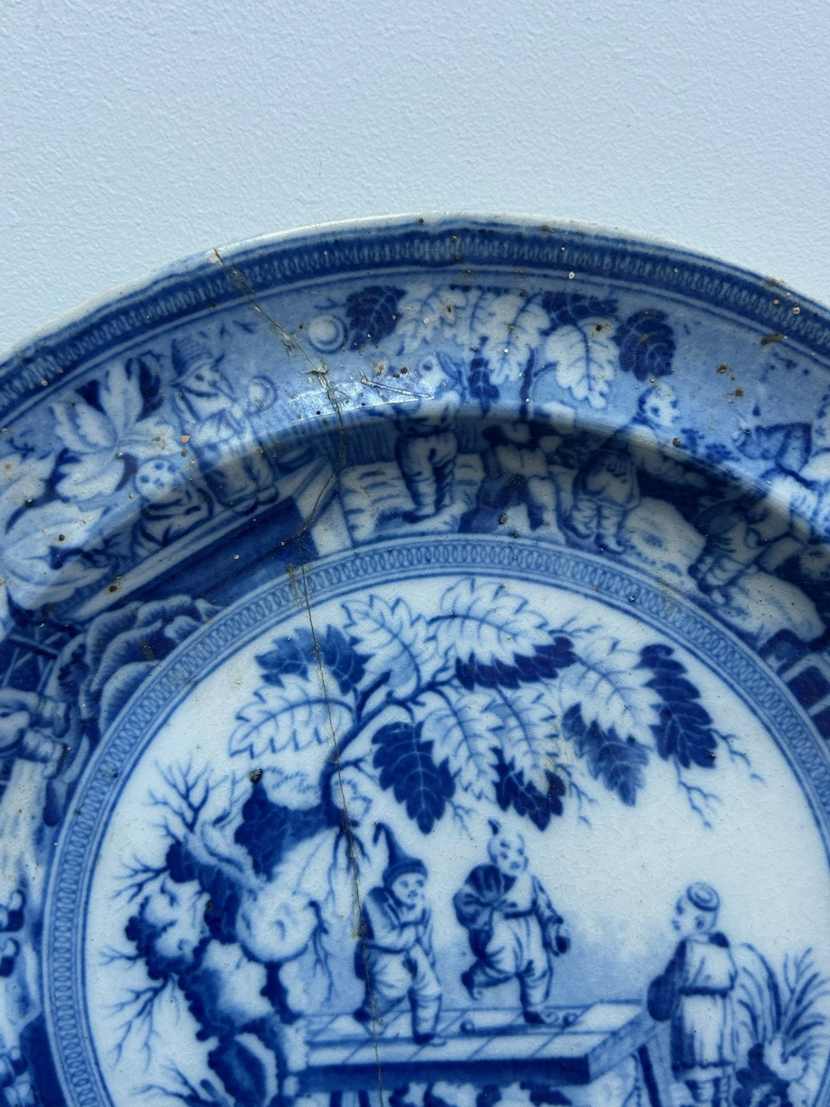 Antique Staffordshire Blue White Plate Figural Scene Poss Minton c1825 Transfer3