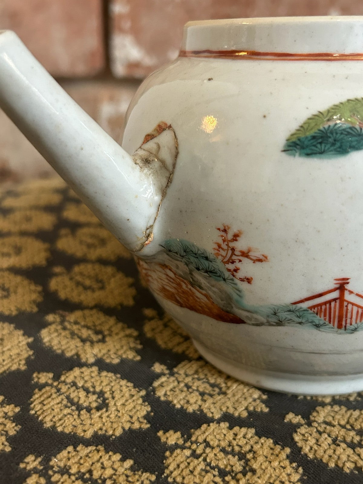 Antique Chinese Export Famille Rose Teapot Figures Under Tree Hand Painted13