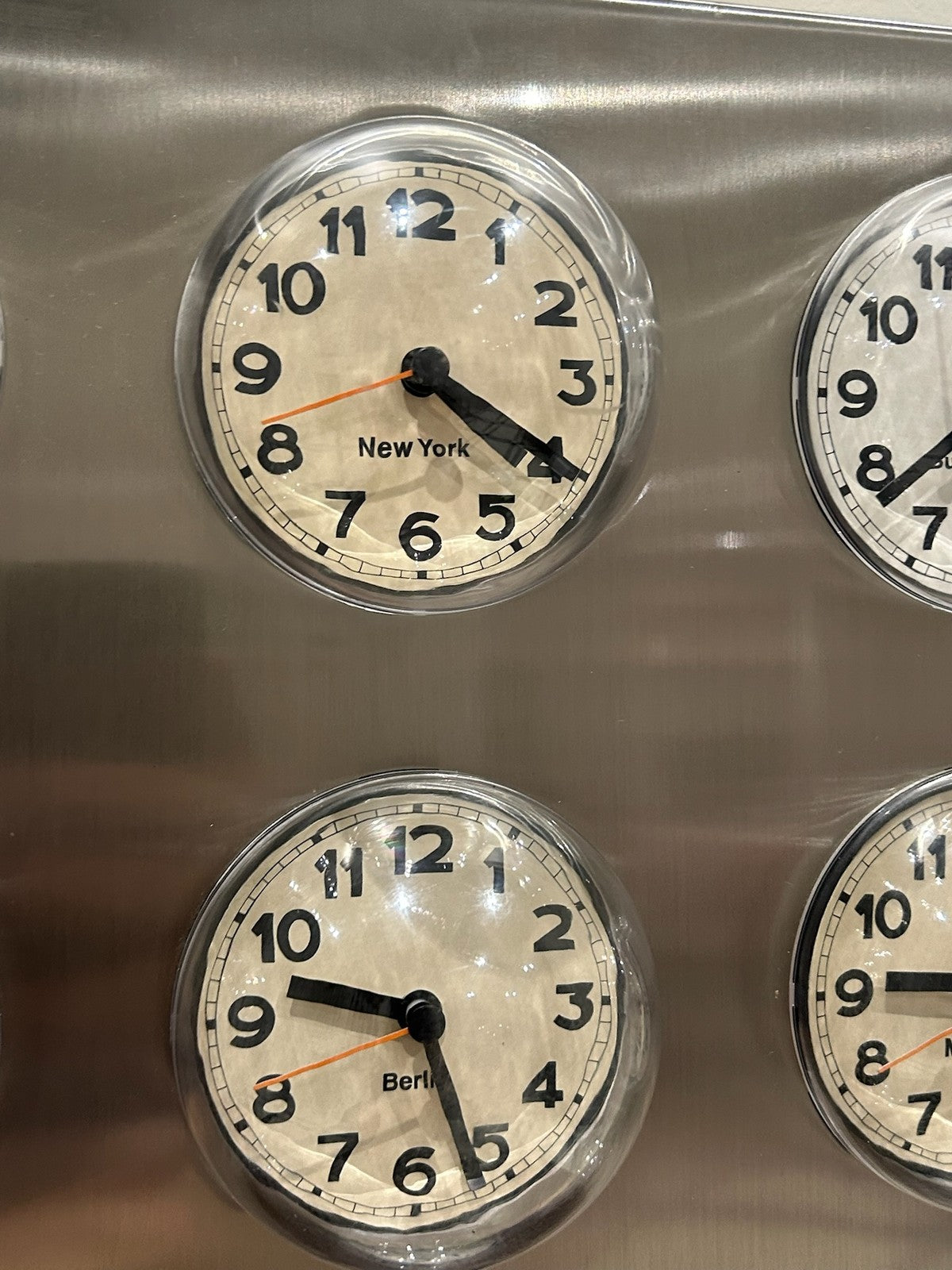 Karlsson World Time Clock 9 Dials Brushed Steel Time Zone3