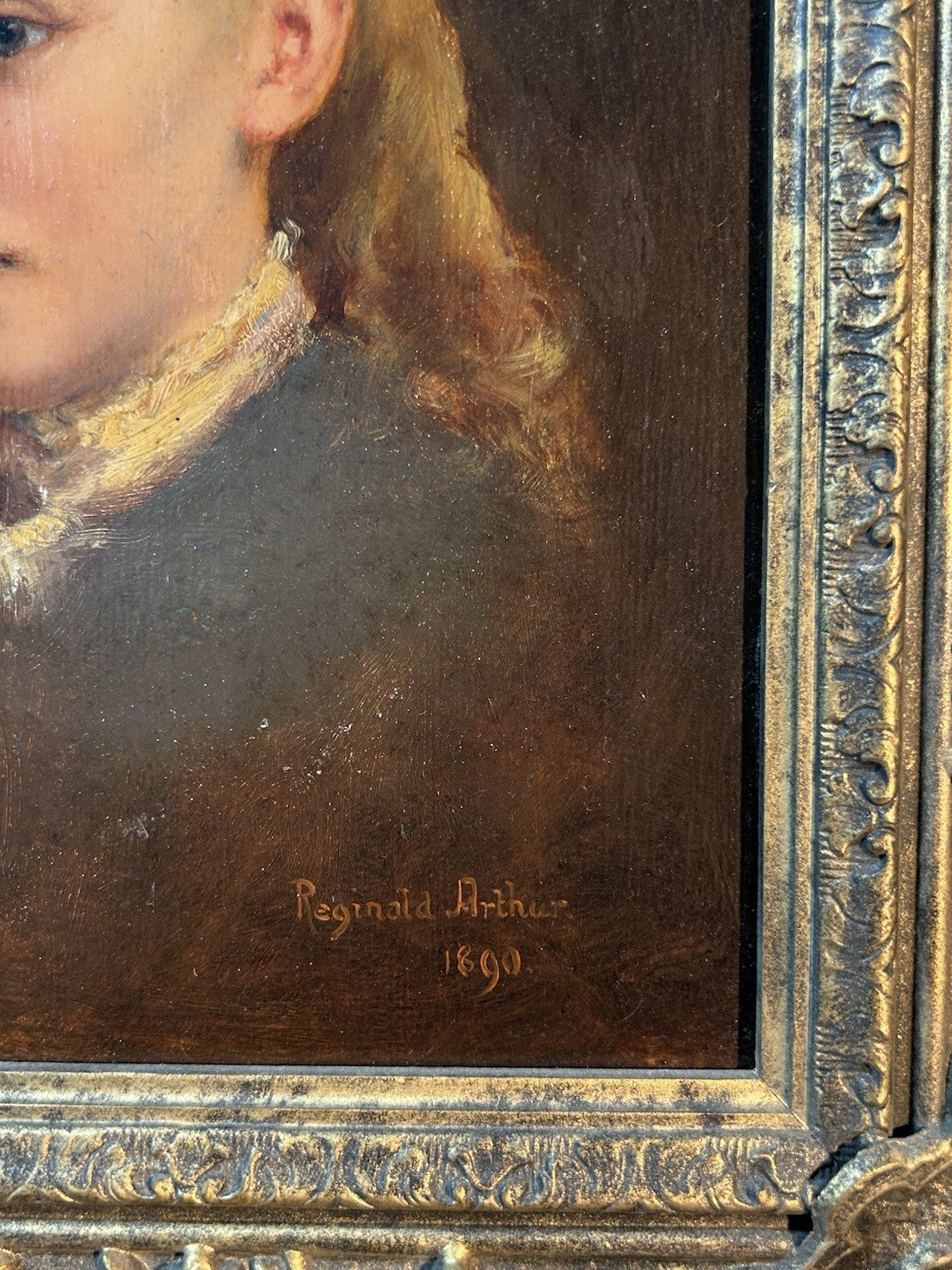 Reginald Arthur Contemplation 1890 Victorian Portrait Oil Painting Gilt Frame7