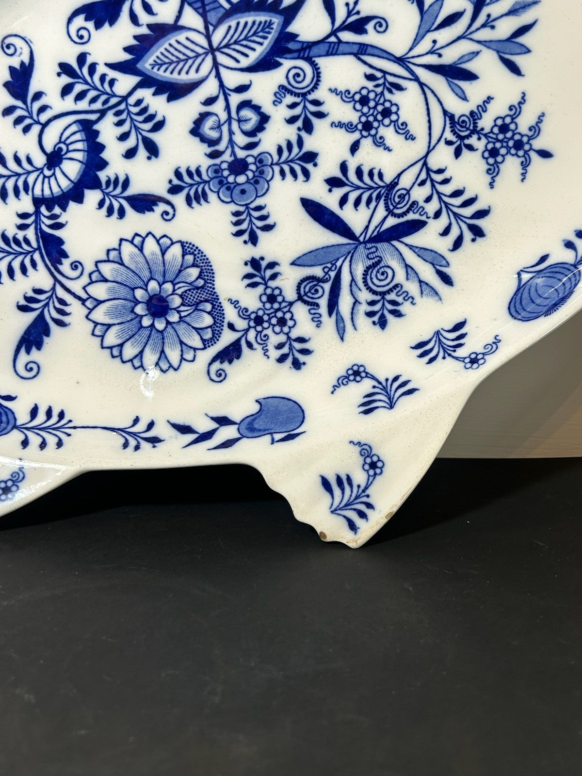 Large Brown Westhead Moore Blue Onion Pattern Fish Platter Victorian 58cm A/F5