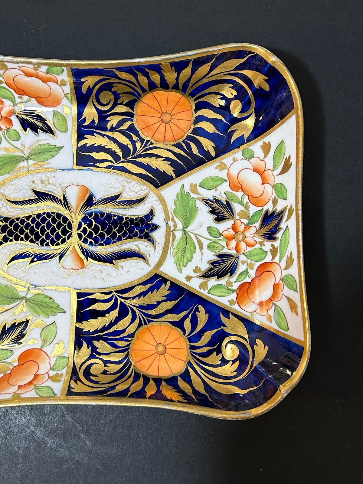 Antique English Porcelain Imari Oblong Dish Old Japan Pattern Cobalt Gilt 24cm2