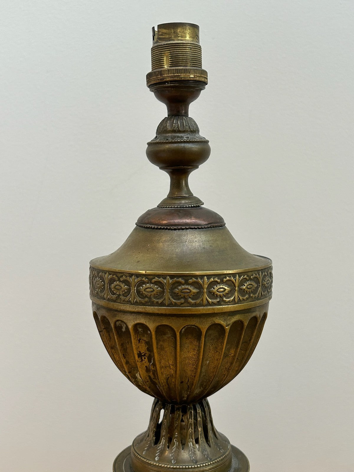 Antique Victorian Brass Urn Table Lamp Blue Jasperware Column Marble Base 36cm7