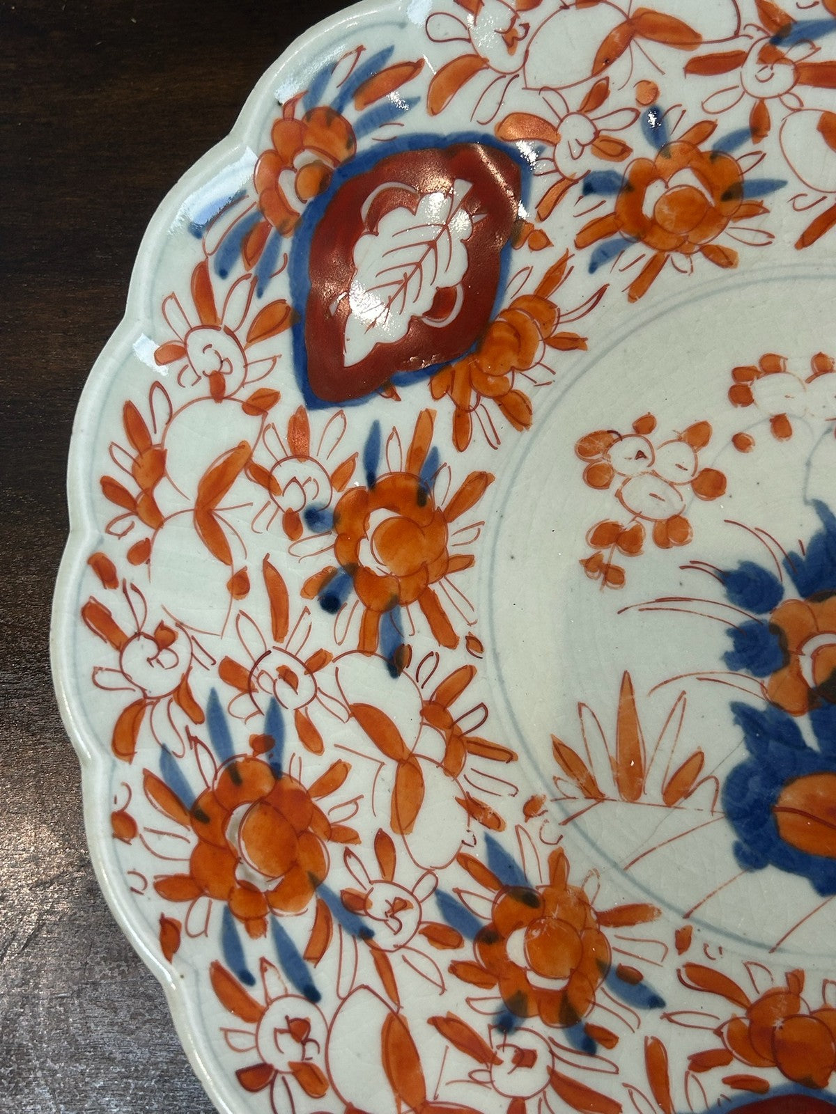 Antique Japanese Imari Porcelain Plate Iron Red Blue A/F Chip1