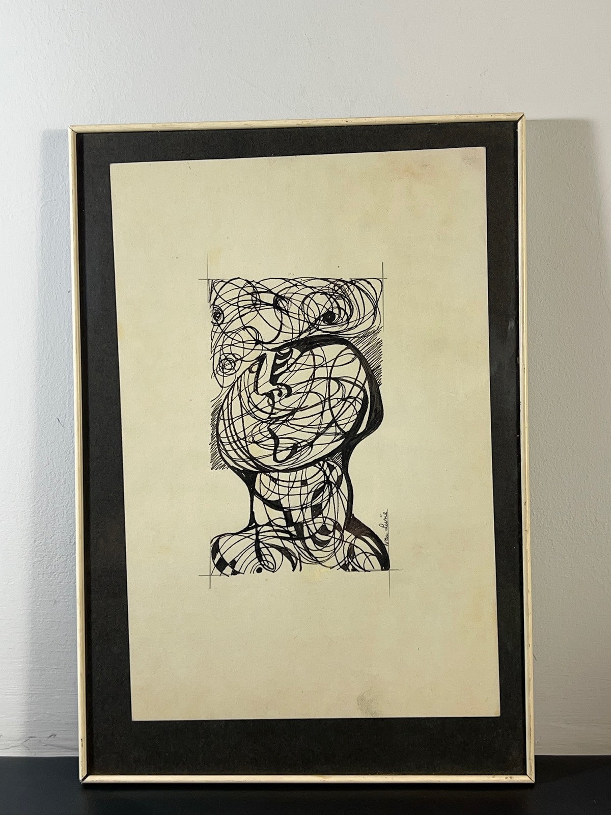 Nan Lurie Original Signed Pen & Ink Drawing Abstract Head Modernist WPA Artist0