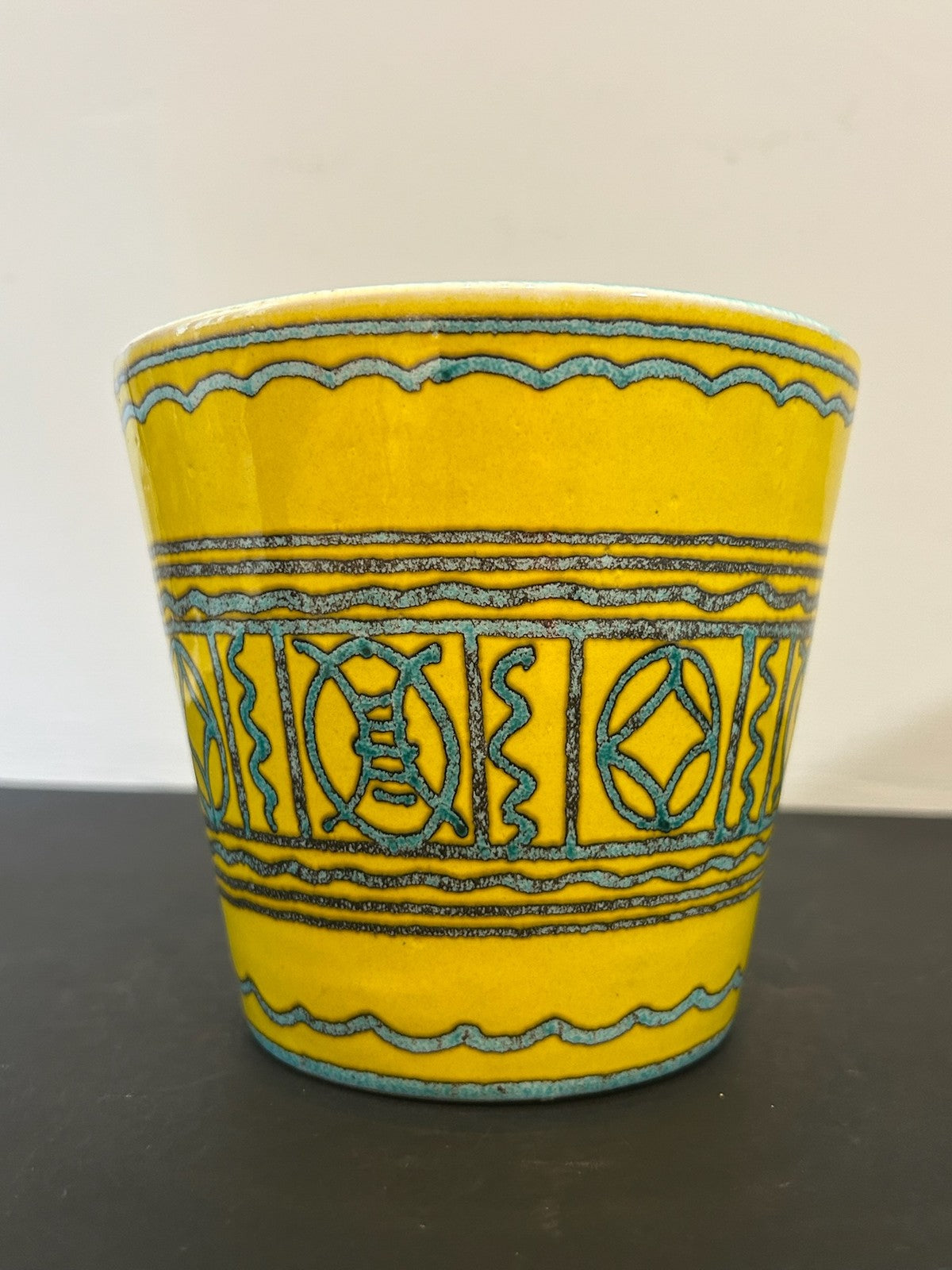 1960s Italian Pottery Cachepot Planter Yellow Black Abstract Bitossi Style 13cm4