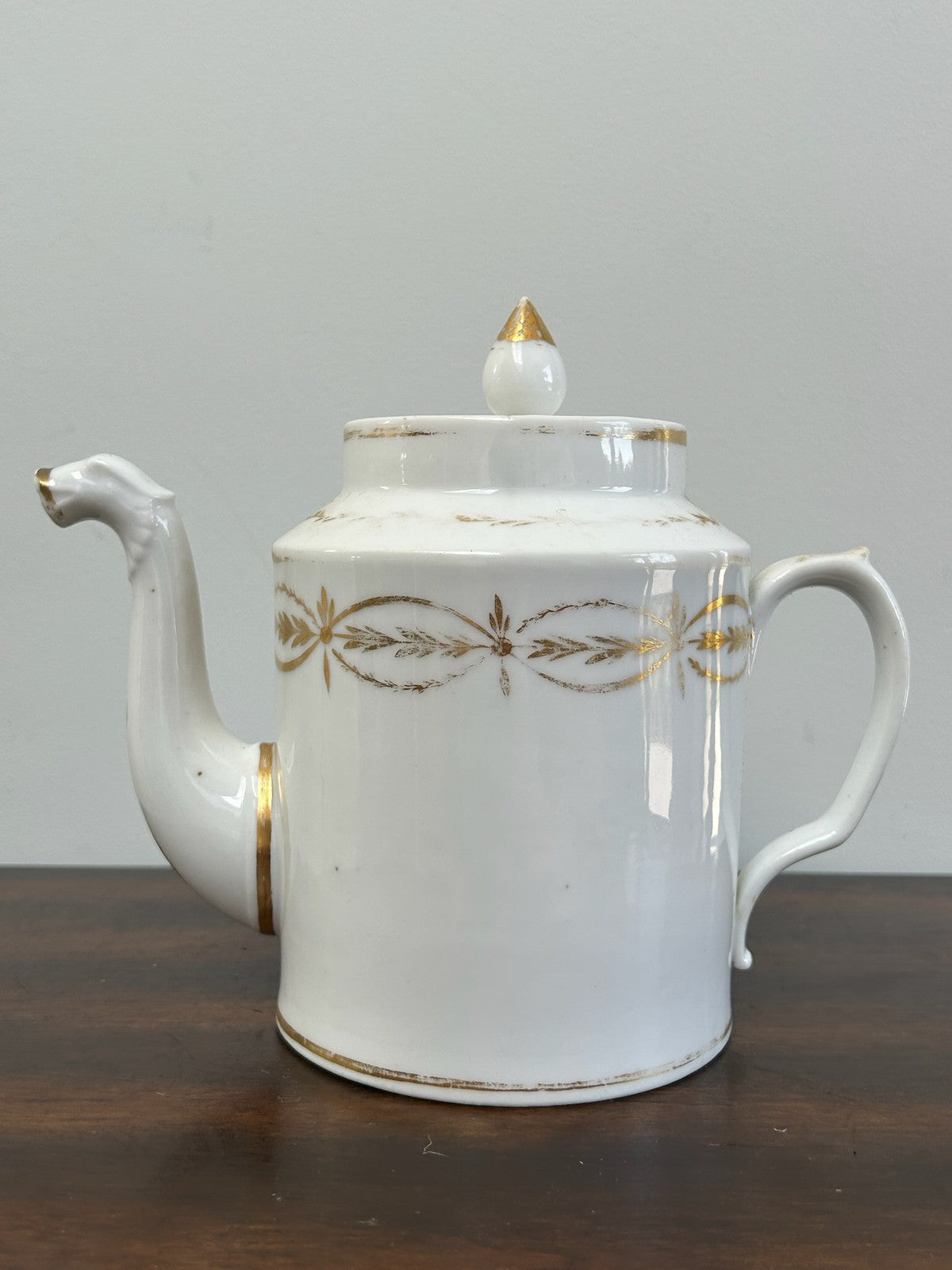 Antique Empire Style White Gilt Porcelain Coffee Pot Animal Head Spout0