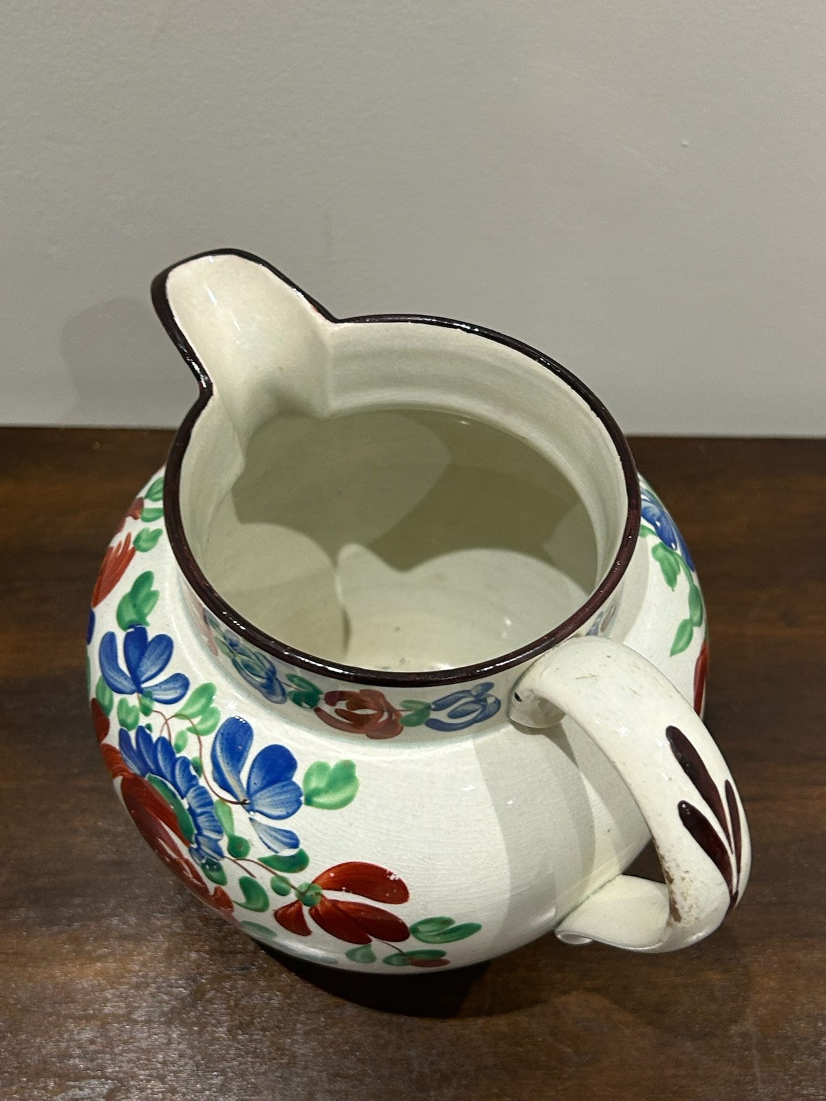 Georgian Pearlware Jug Hand Painted Enamel Red Roses Blue Border c.18204