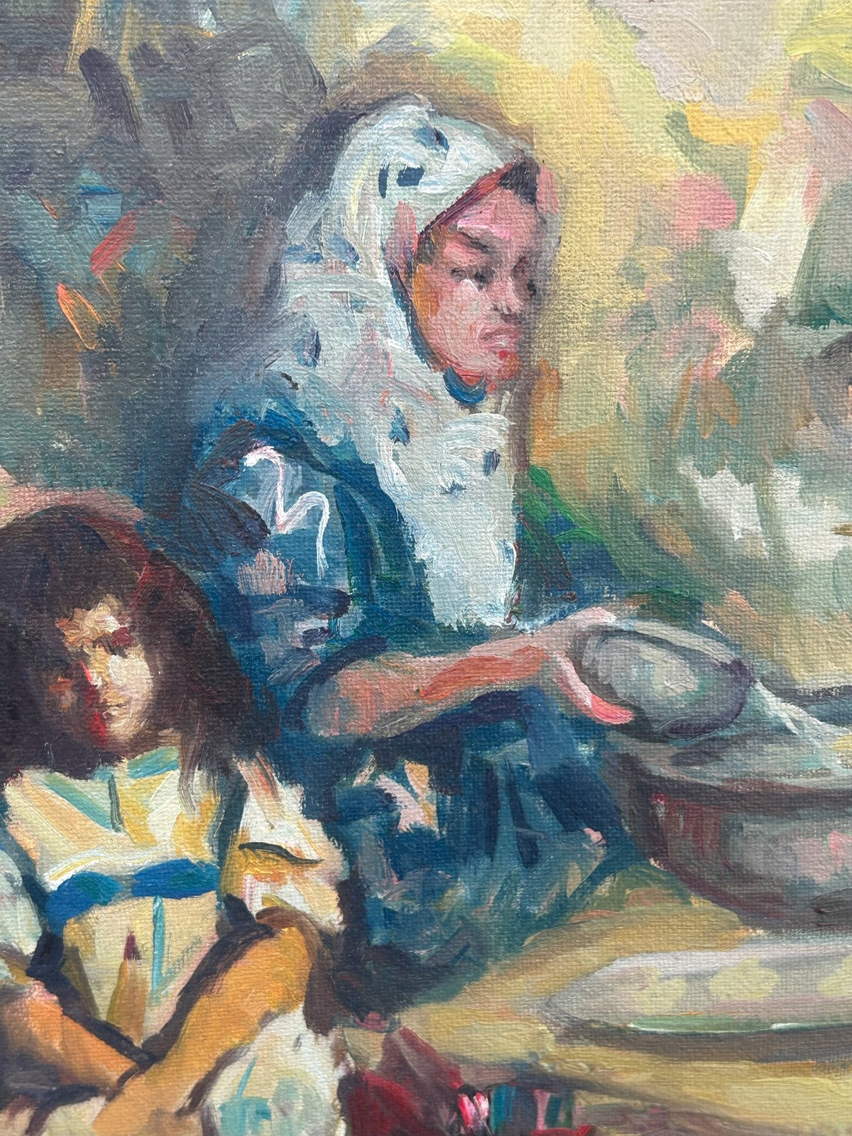Orientalist Oil Painting Women & Children Genre Scene Signed4
