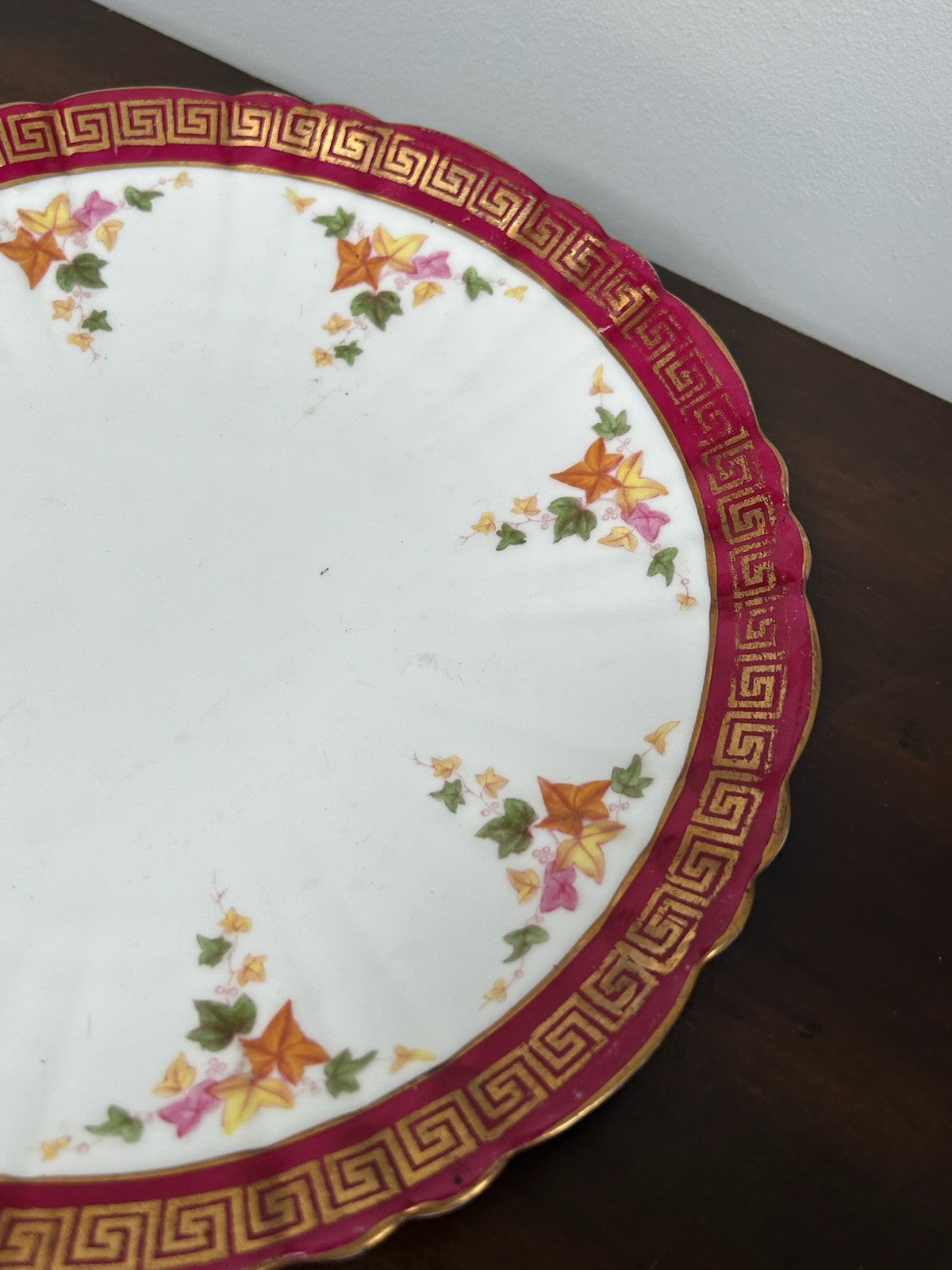Victorian Porcelain Plate Red Border Gilt Greek Key Floral Sprigs Rd 18863