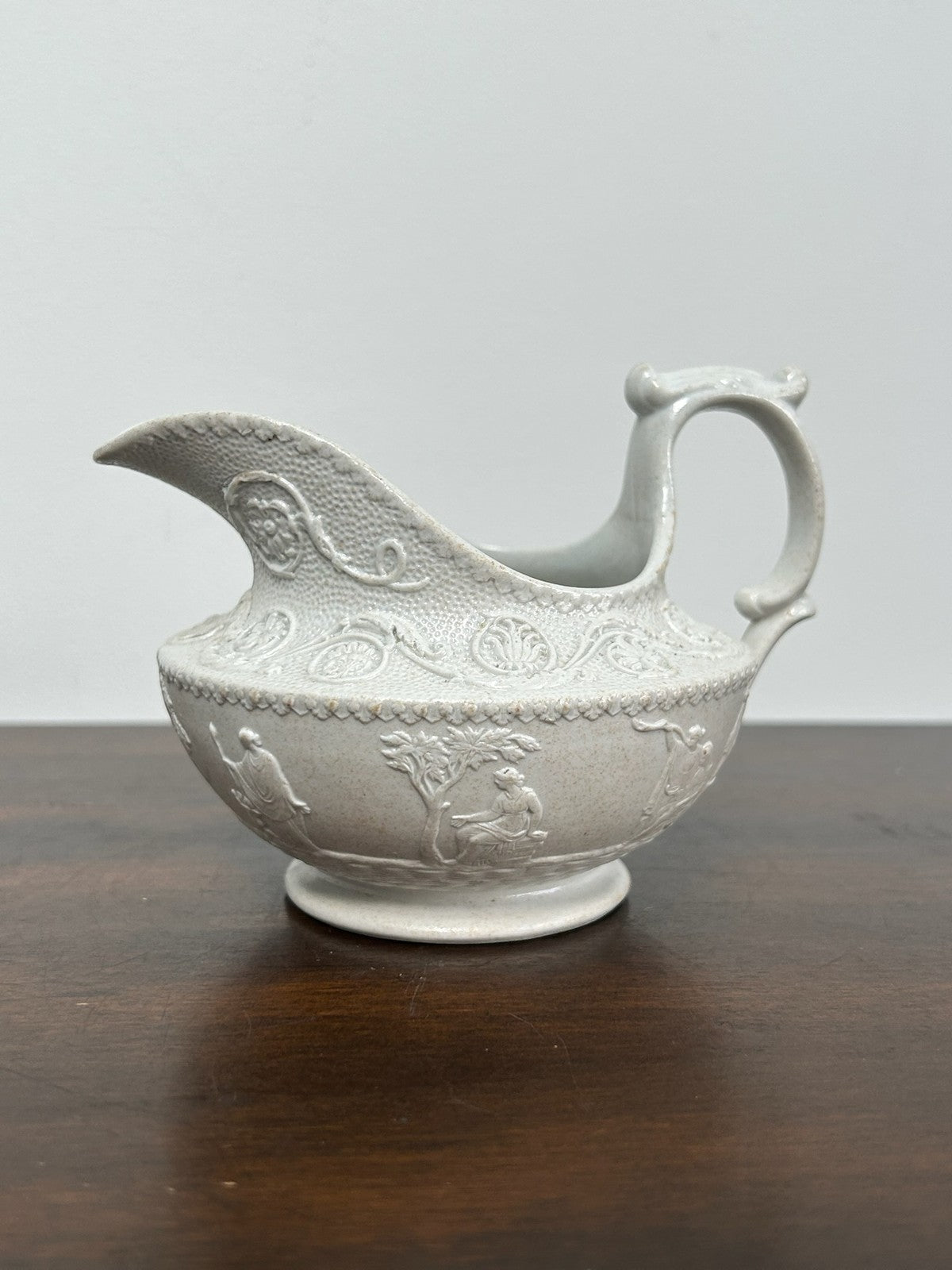 Antique Wedgwood White Stoneware Relief Creamer / Jug0