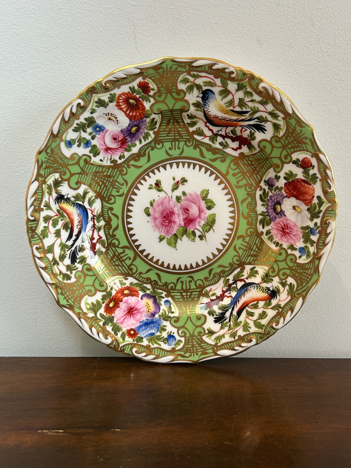 Regency Green Ground Exotic Bird Hand Painted Cabinet Plate c1820 Coalport Type0