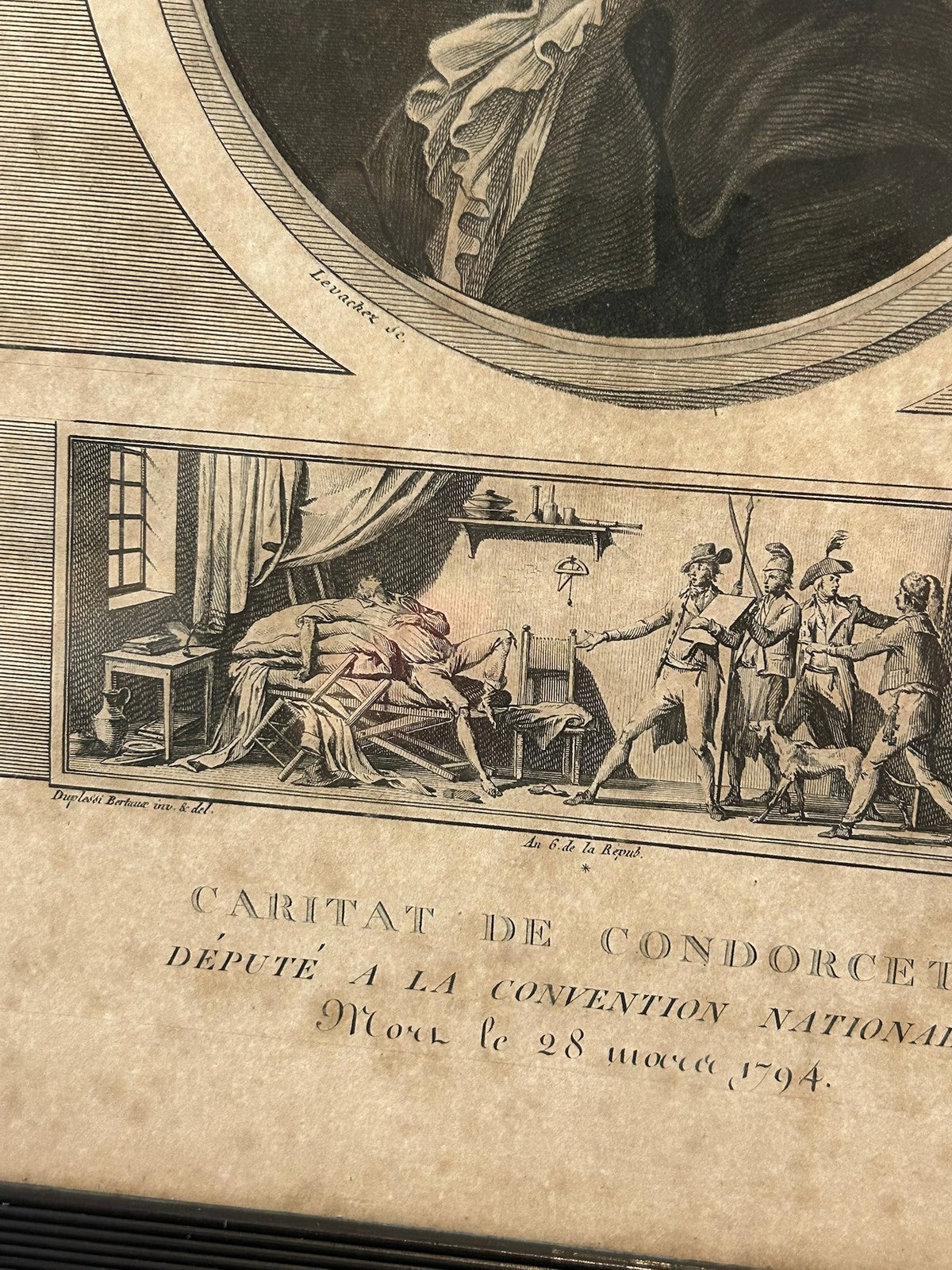 Condorcet French Revolution Philosopher Aquatint Portrait Levachez 1798 Framed2