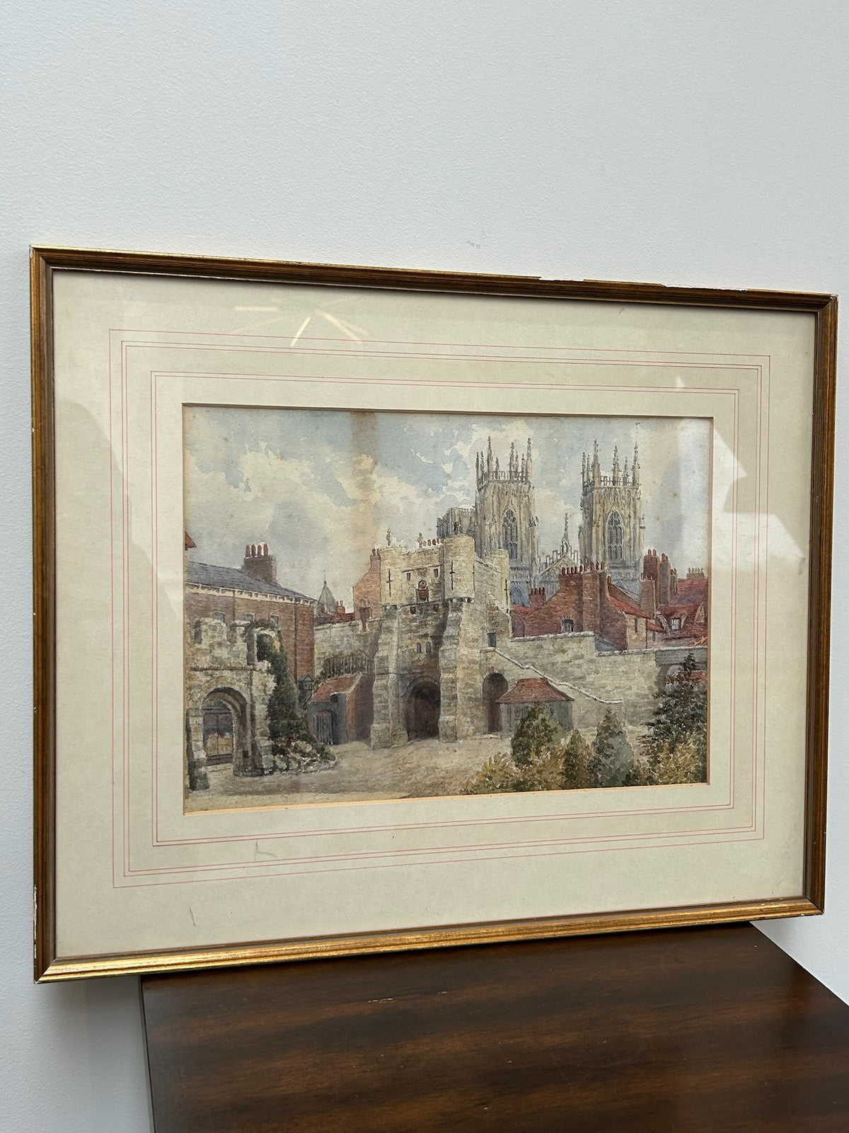 Antique Victorian Watercolour York Minster & City Walls Framed1