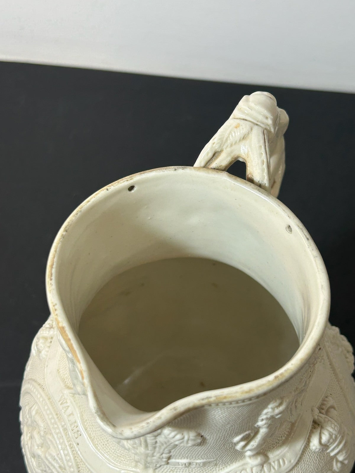 Victorian Relief Moulded Stoneware Jug Pewter Lid Gothic Figures Cobridge 18636