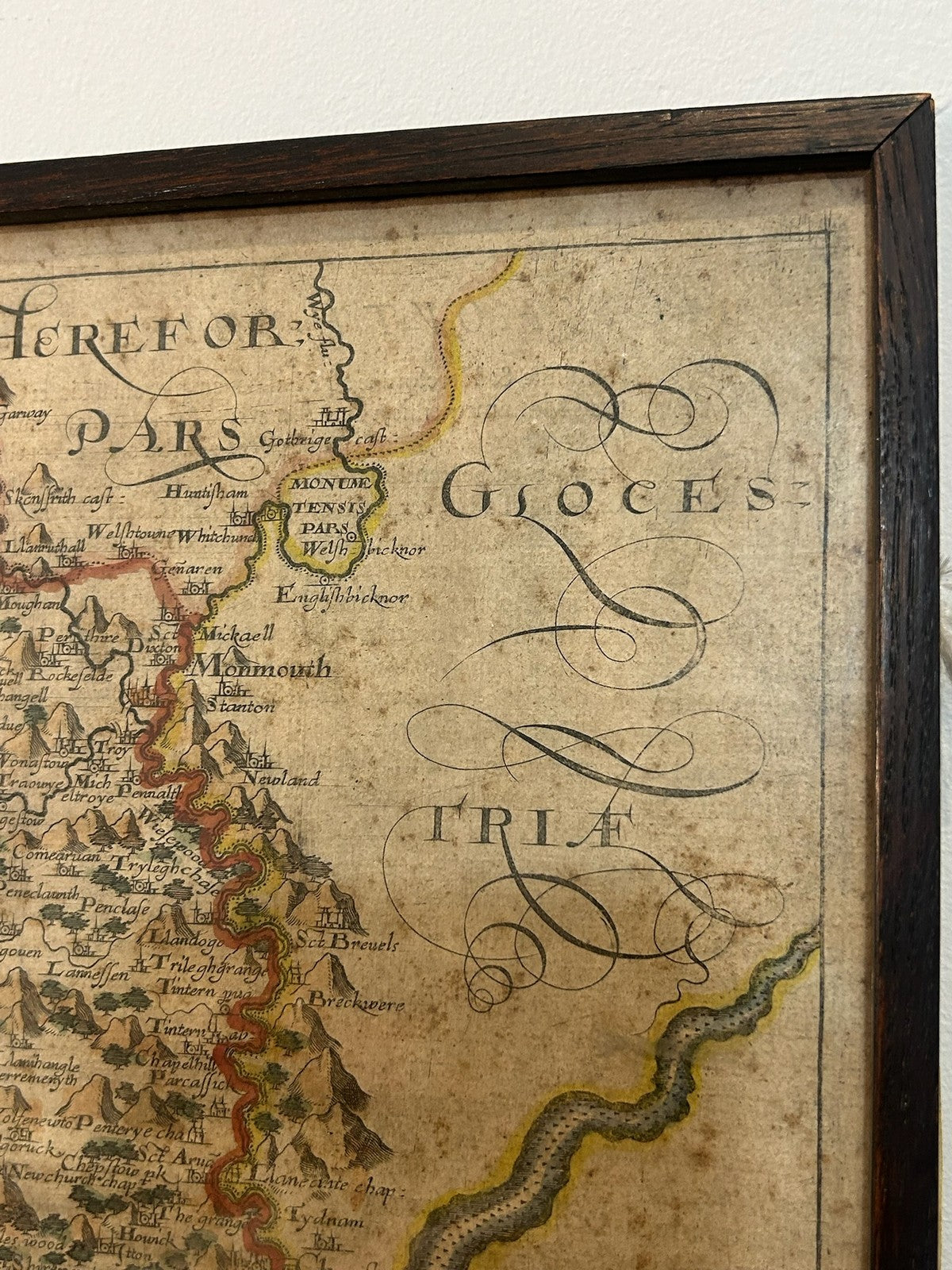 Antique Monmouthshire Map Camden Britannia c.1607 Saxton Hand Coloured Framed4