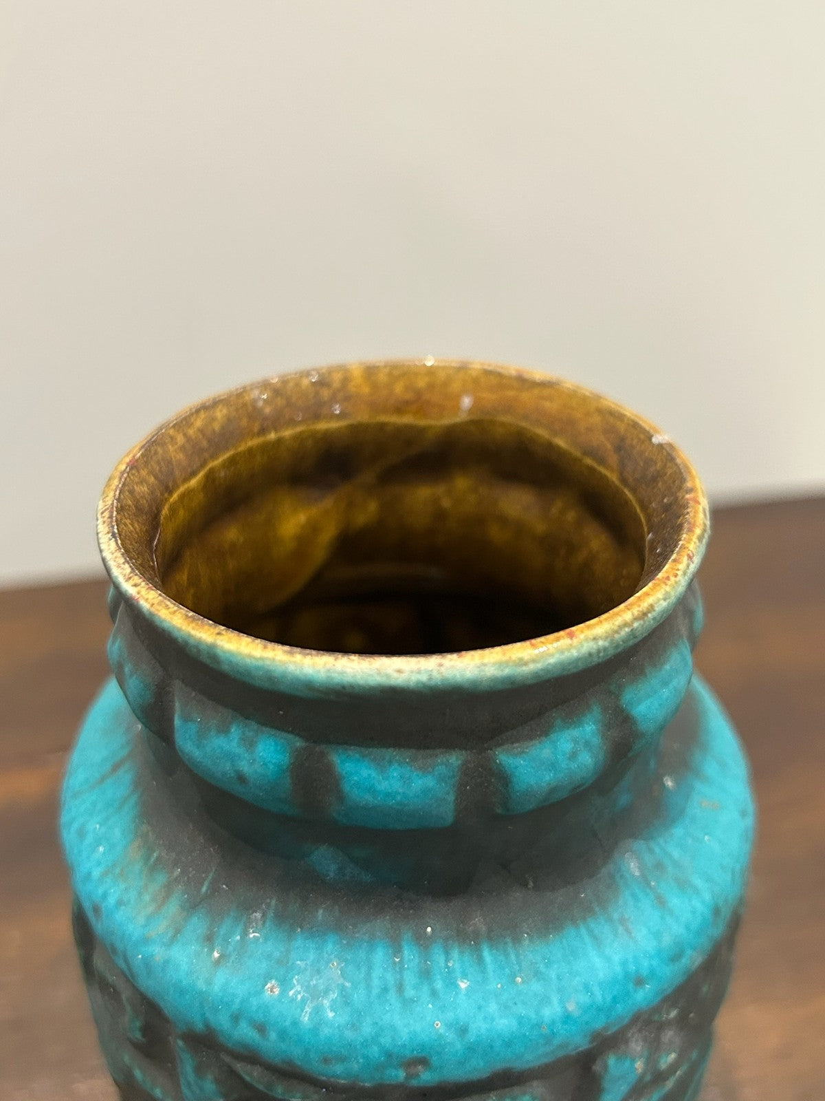 West German Fat Lava Vase 214 18 Turquoise Black Retro Pottery3