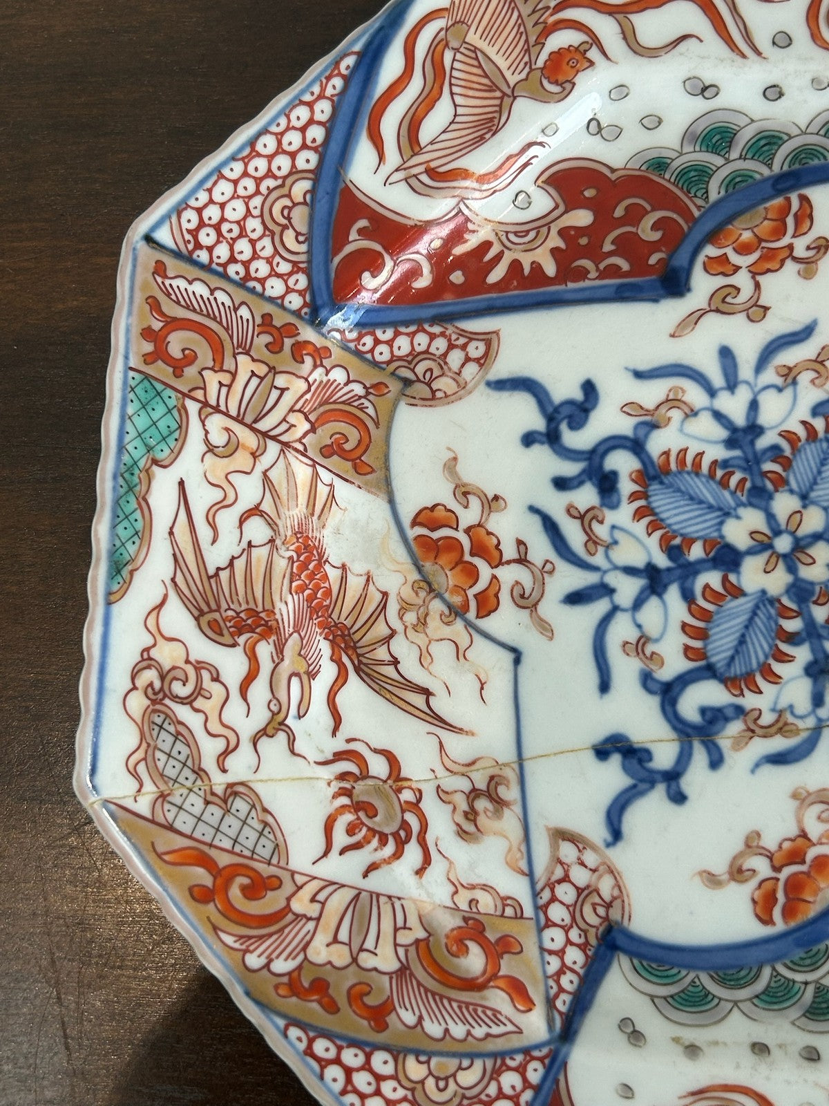 Japanese Hand Painted 8 Sided Plate c.1900 Asian Decorative Art 6.75" Repaired1