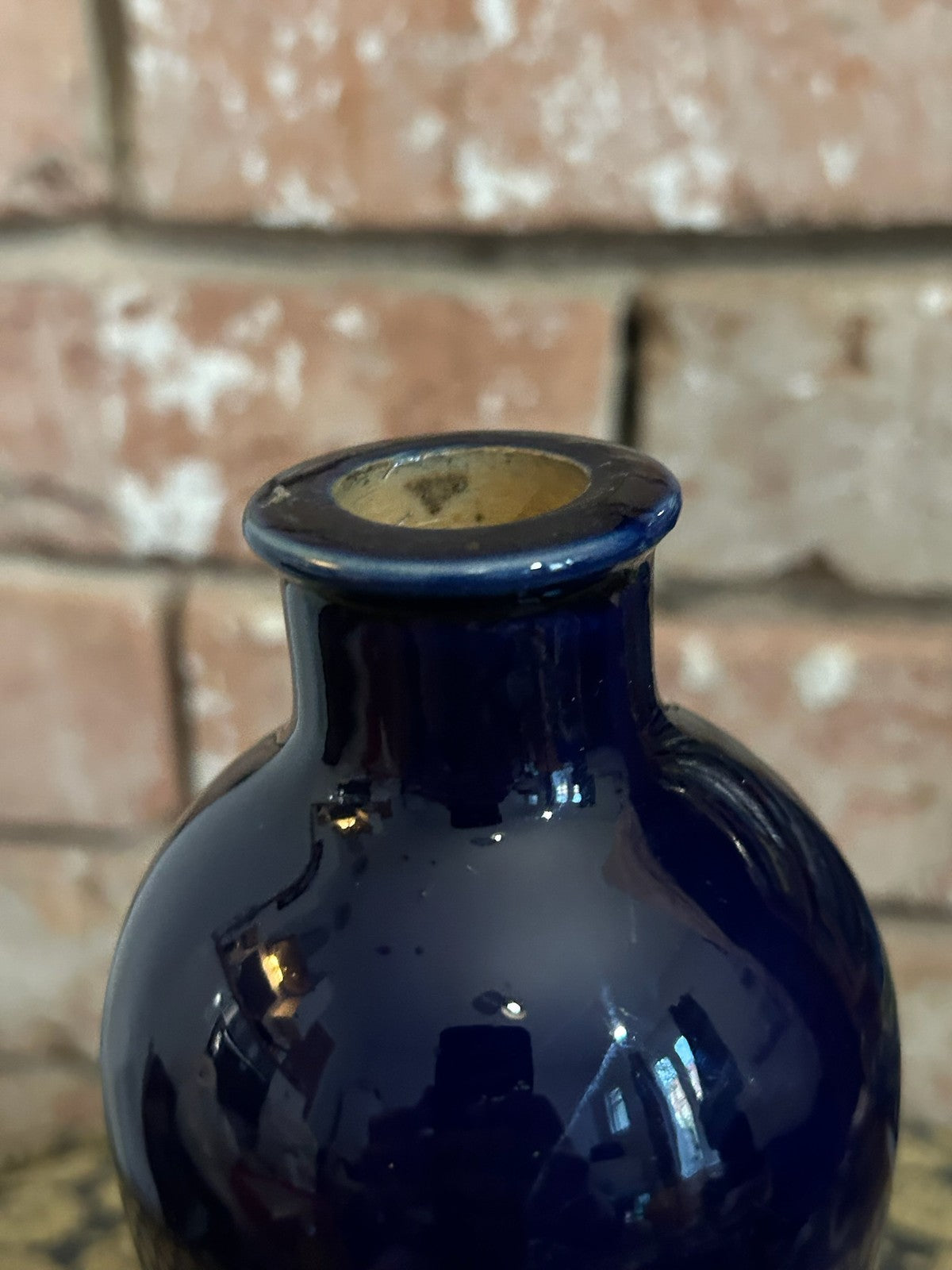 Royal Doulton Lambeth Cobalt Blue Stoneware Vase Royal Arms Relief Bottle Form2