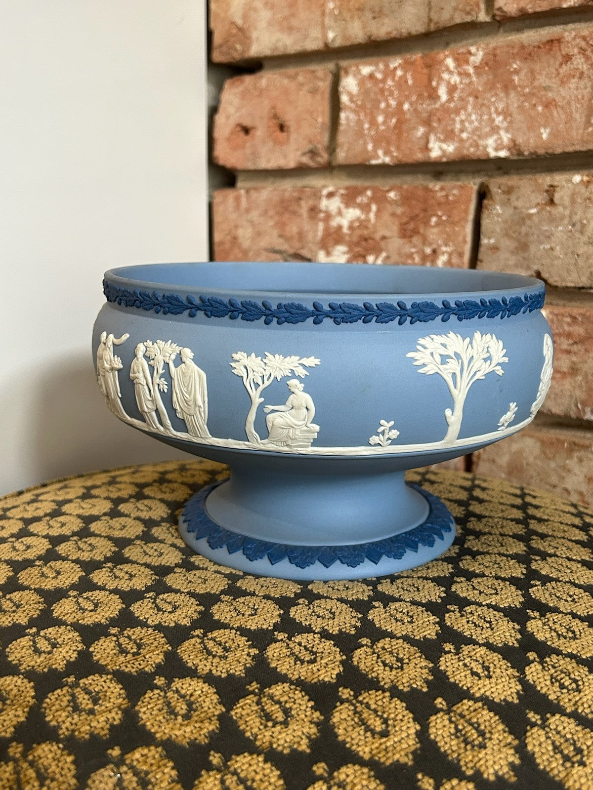 Wedgwood Pale Blue Jasperware Footed Bowl Classical Figures White Relief 26cm1