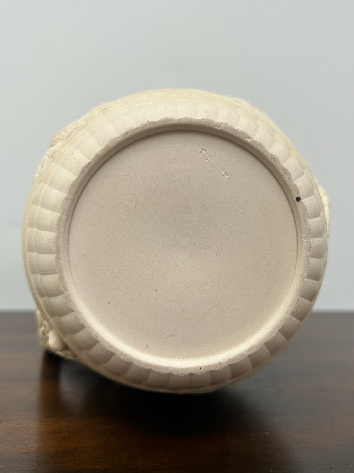 Large Turner Stoneware Jug Silver Lid 23cm Sprigged Relief Georgian c18008