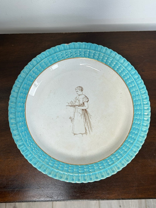 Cabinet Plate Turquoise Jewelled Border Classical Maiden Transfer Antique 24cm0