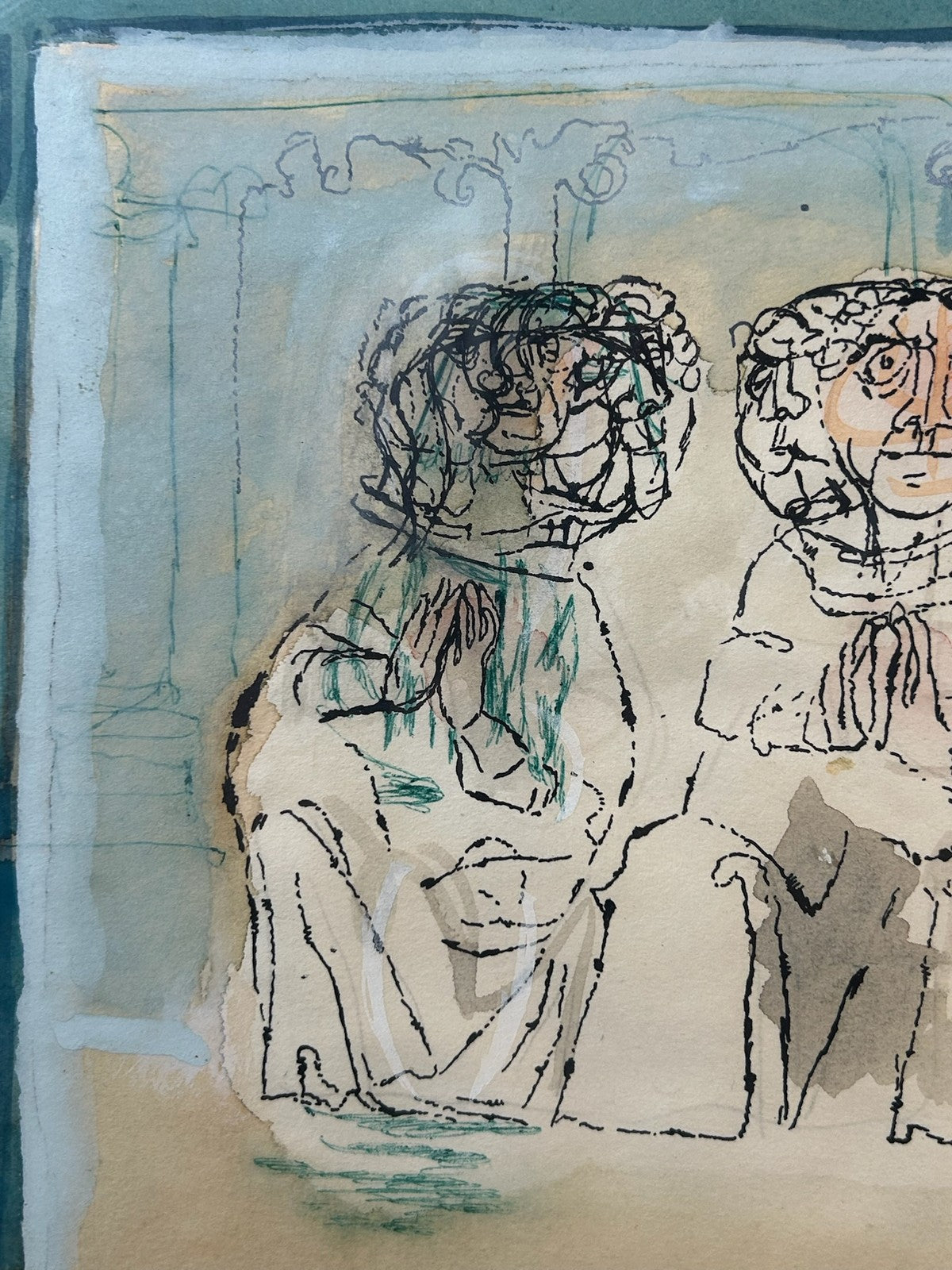 Nan Lurie 1910 1985 Original Signed Mixed Media Drawing Three Figures WPA Artist1