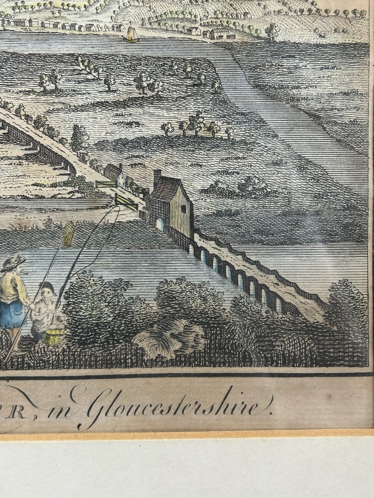 Perspective View of the City of Gloucester 18thC Hand Coloured Engraving Framed8