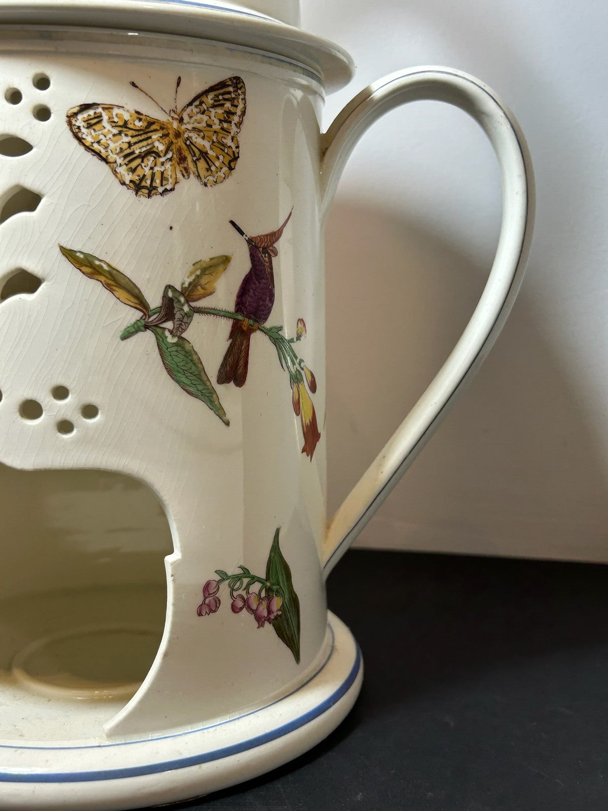 Antique Wedgwood Creamware Veilleuse Tea Warmer Painted Birds Butterflies c18204