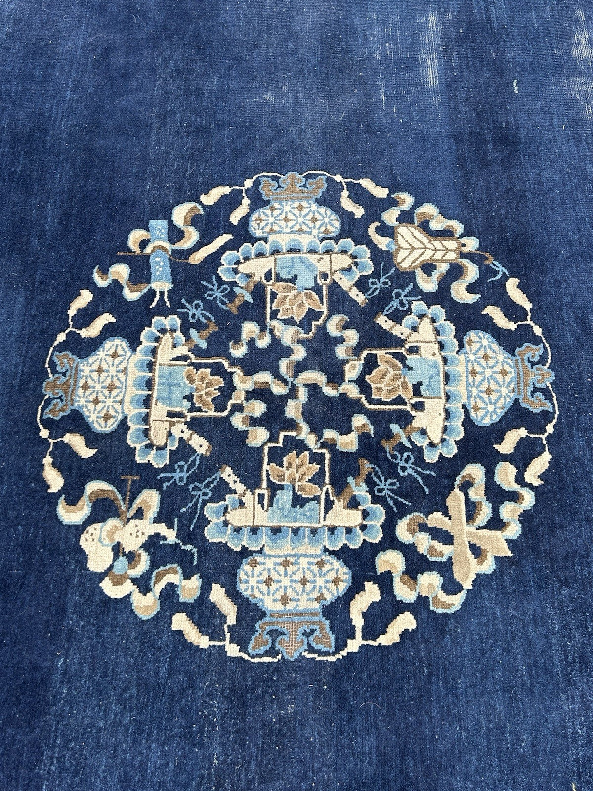 Antique Chinese Peking Carpet c.1920s Blue Ground Hand Knotted Wool Large Rug6