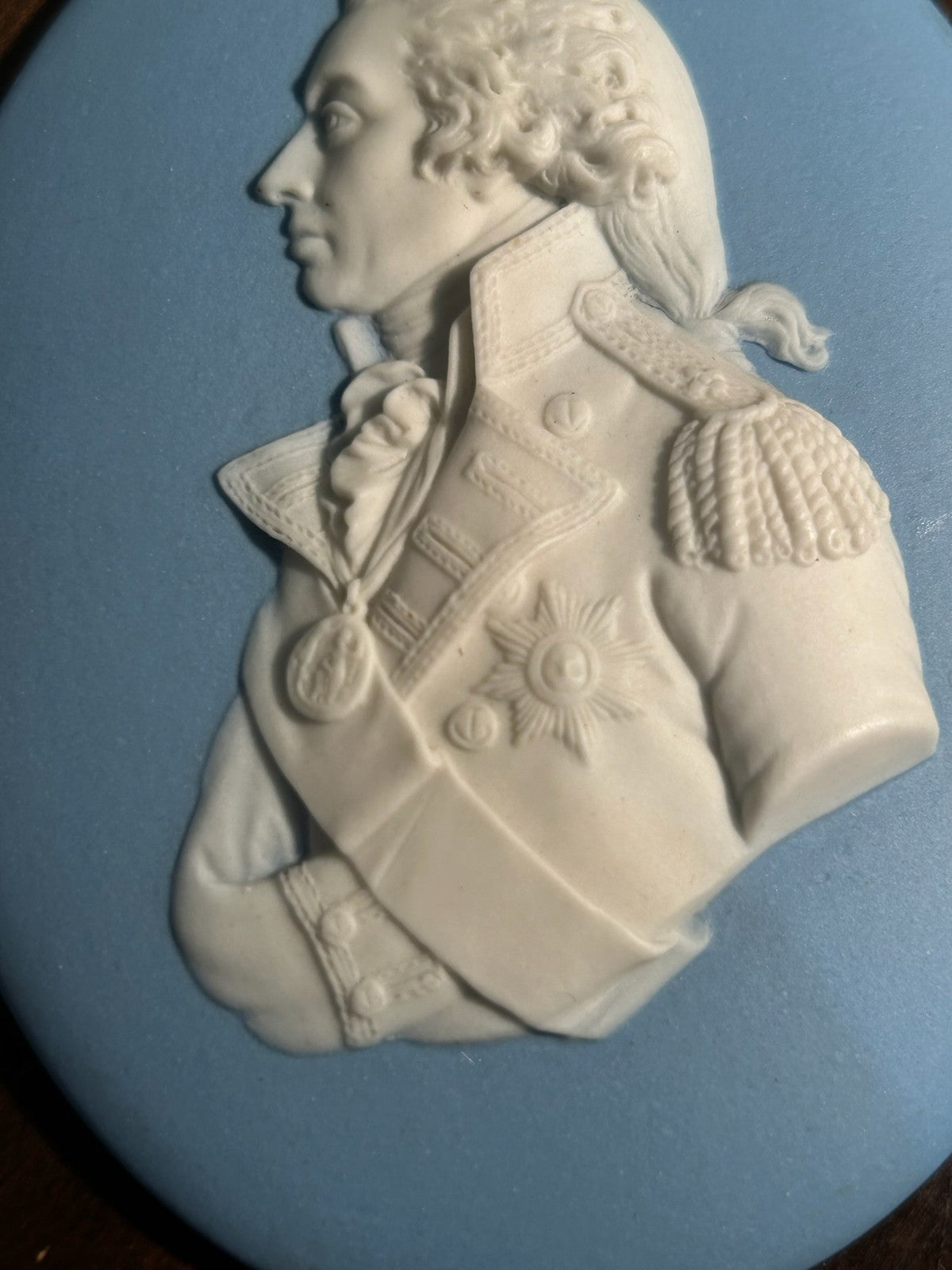 Antique 18thC Wedgwood Blue Jasper Portrait Medallion Admiral Lord Nelson Marked2