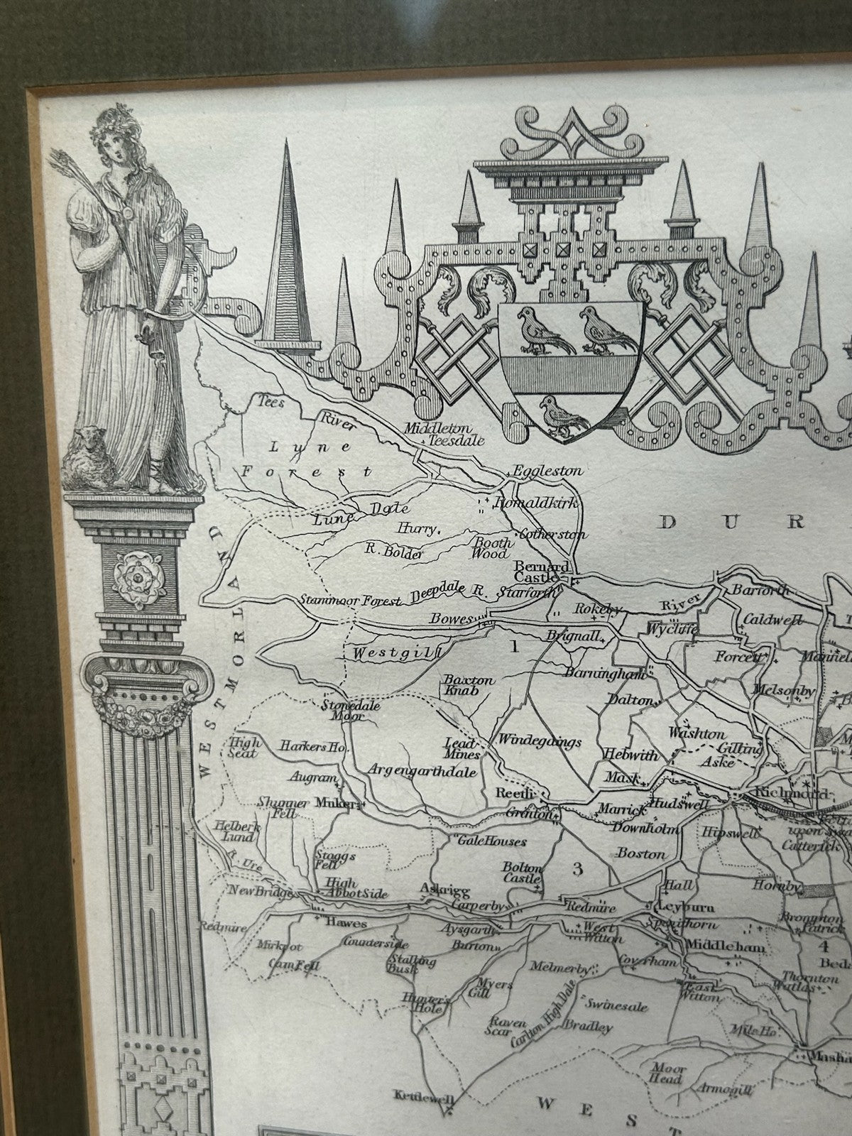 Antique Thomas Moule Map of Yorkshire Framed Steel Engraving c18404