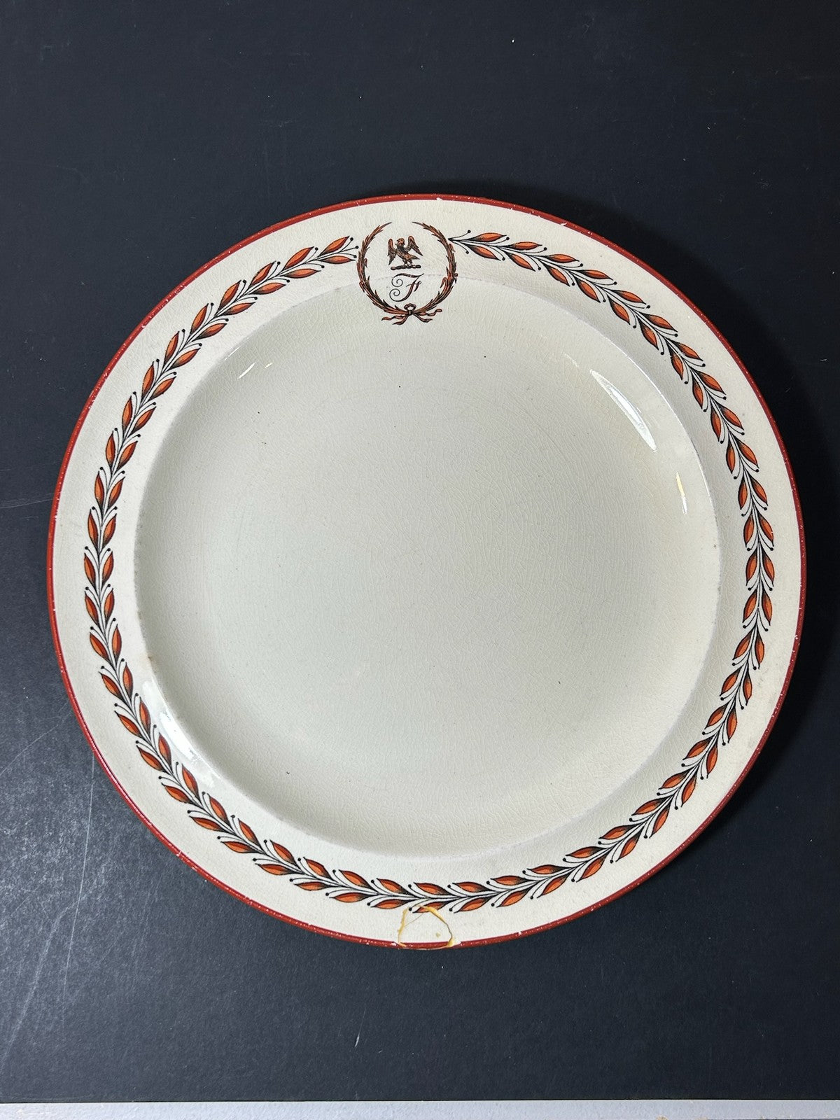 Antique Wedgwood Queens Ware Crested Plate Eagle Laurel Mortlocks 1887 25cm A/F0