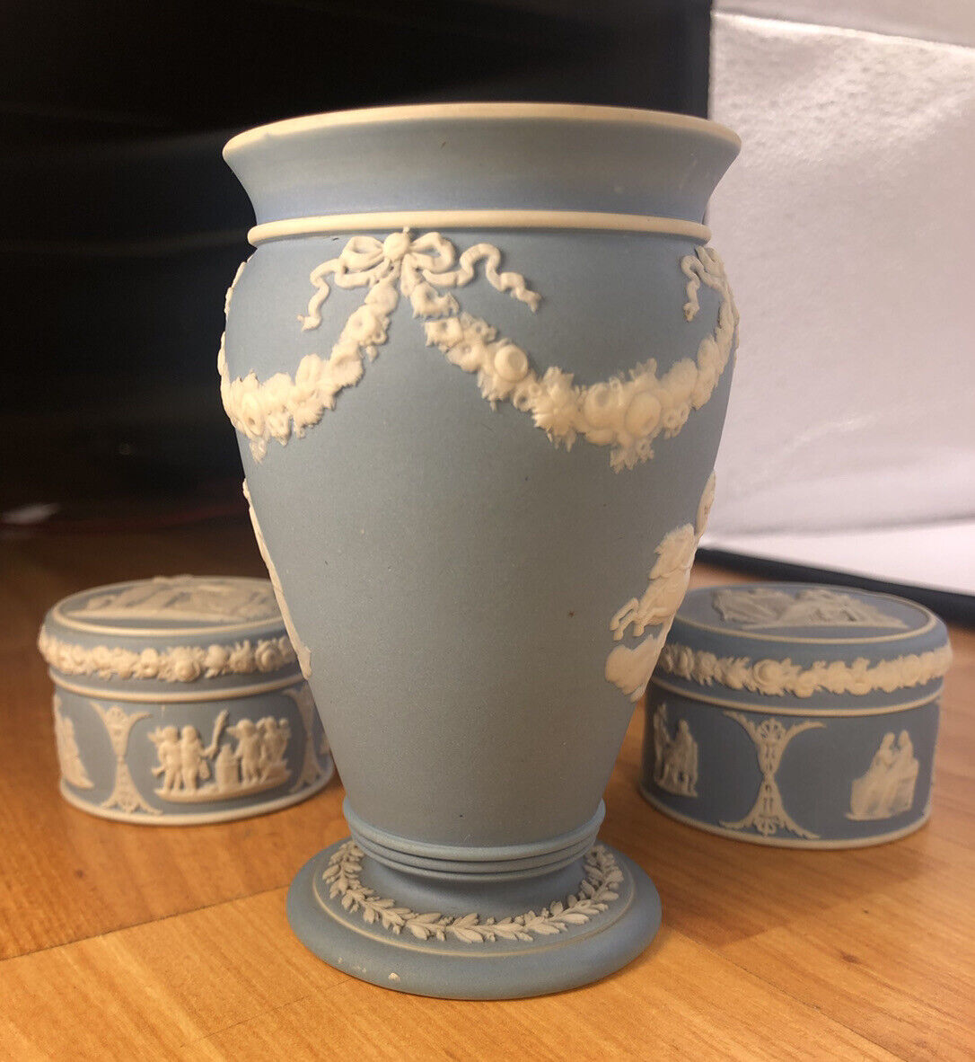 Wedgwood light blue jasperware early 19th century vase