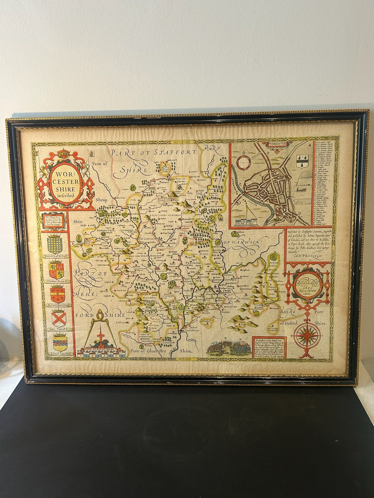 John Speed Worcestershire Map 1610 Hondius Sudbury Humble English Text Framed0