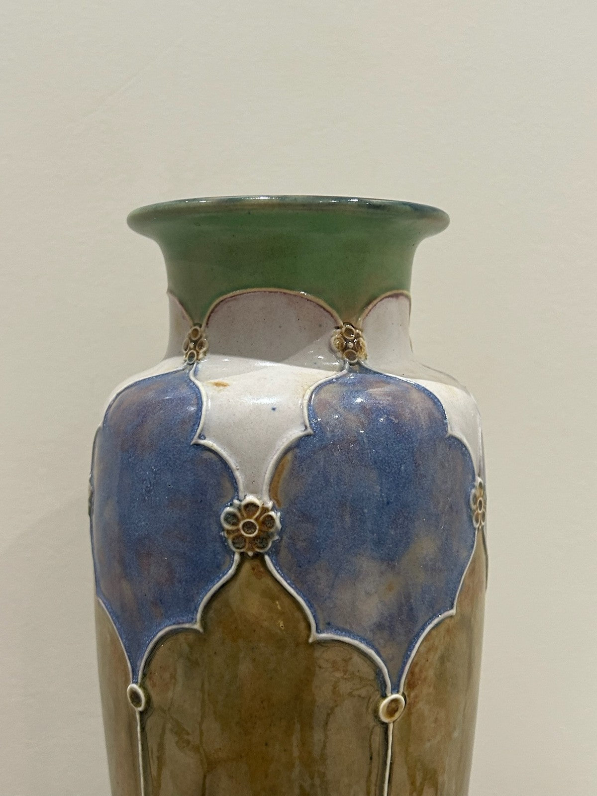 Royal Doulton Lambeth Stoneware Tall Vase Art Nouveau Blue Green A/F1