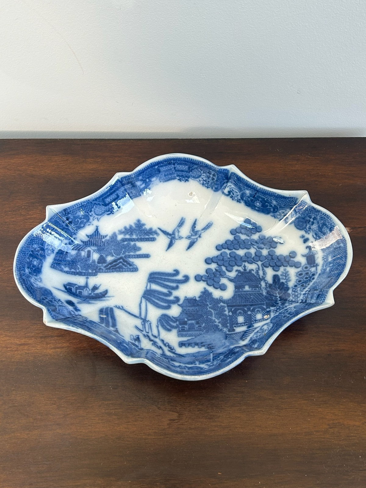 Antique Spode Pearlware Willow Pattern Pickle Dish Impressed Spode0