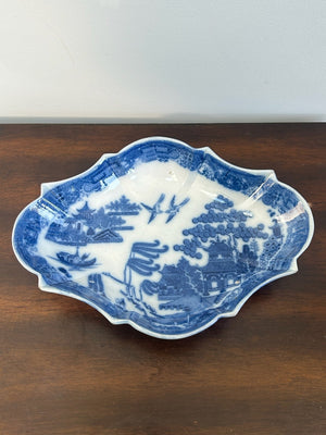 Antique Spode Pearlware Willow Pattern Pickle Dish Impressed Spode