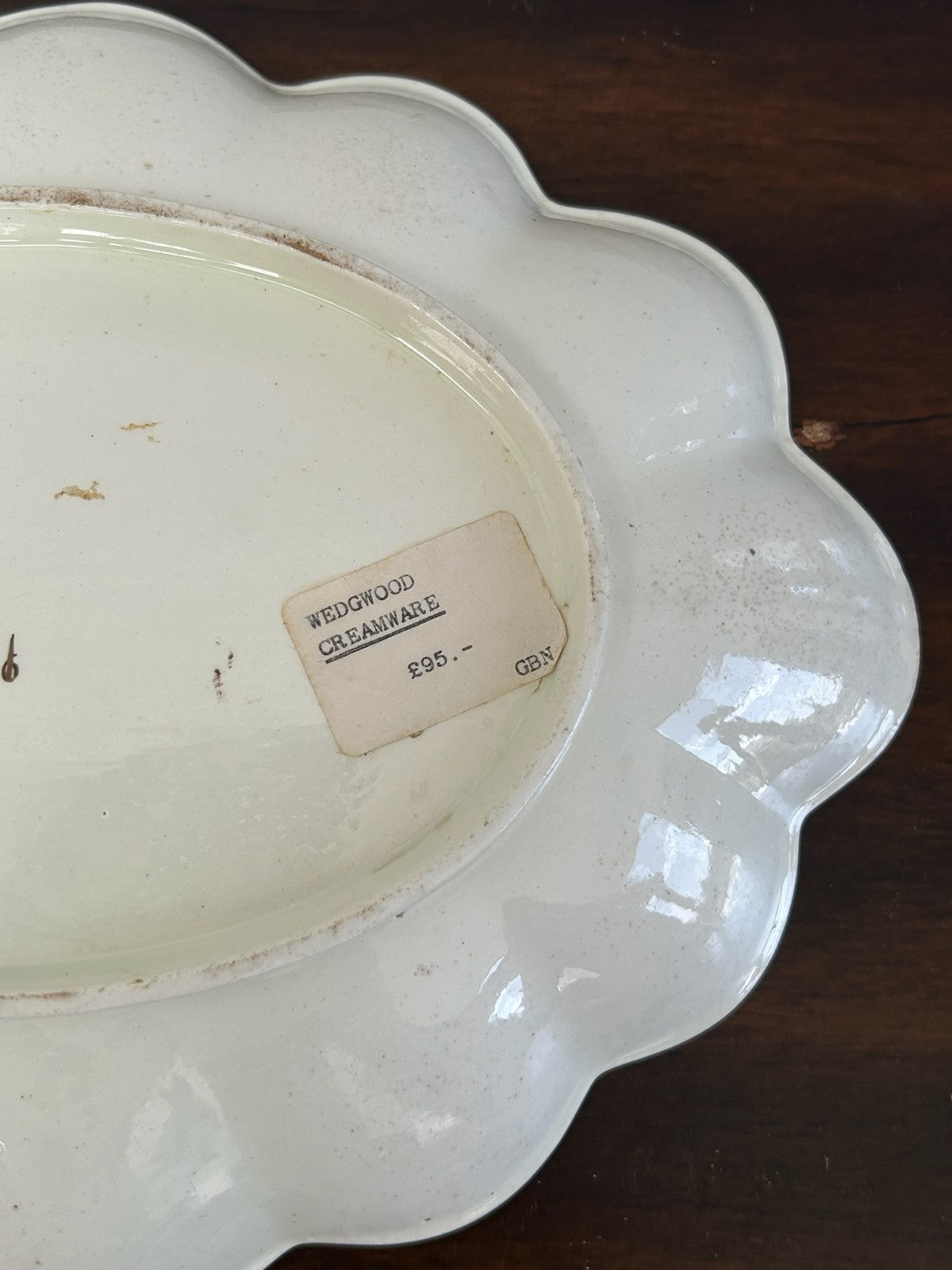 Antique Creamware Lobed Dish Green Painted Leaf Border6