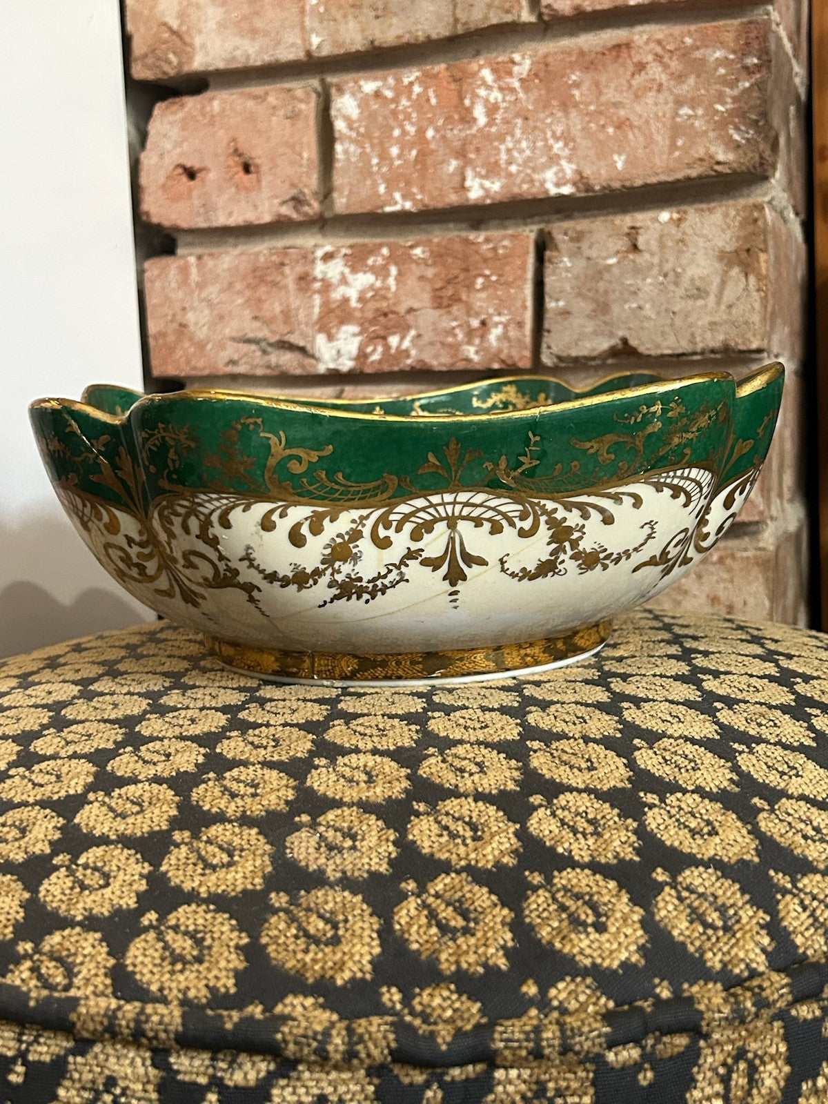 Le Tallec Paris Hand Painted Porcelain Square Dish Green Gilt Floral Border10