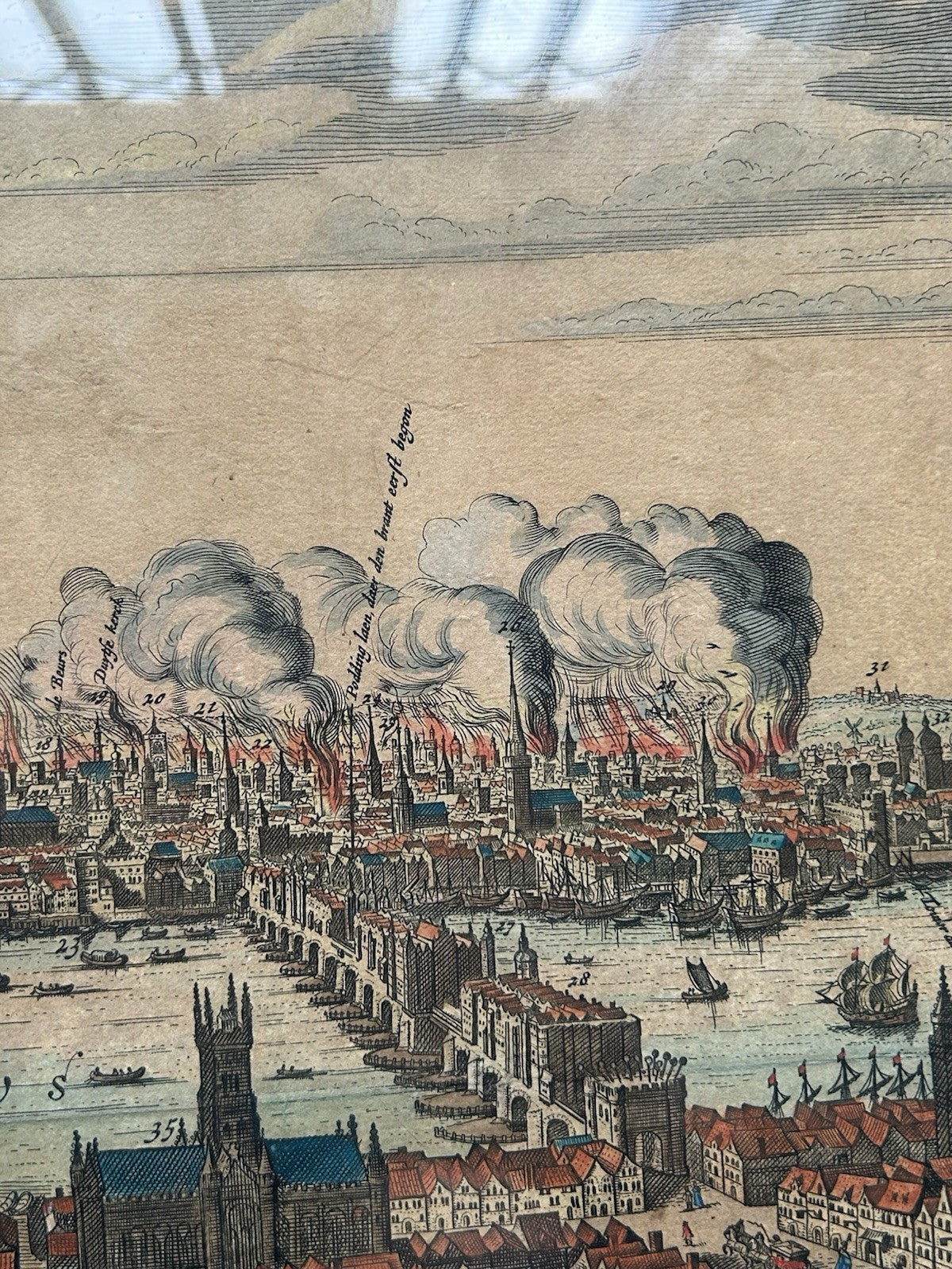 Rare 17thC Justus Danckerts London Great Fire 1666 Hand-Coloured Map5