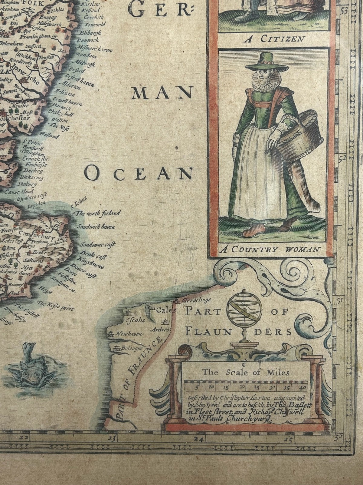 John Speed Kingdome of England 1646 Abraham Goos Carte a Figures Map Hand Colour1