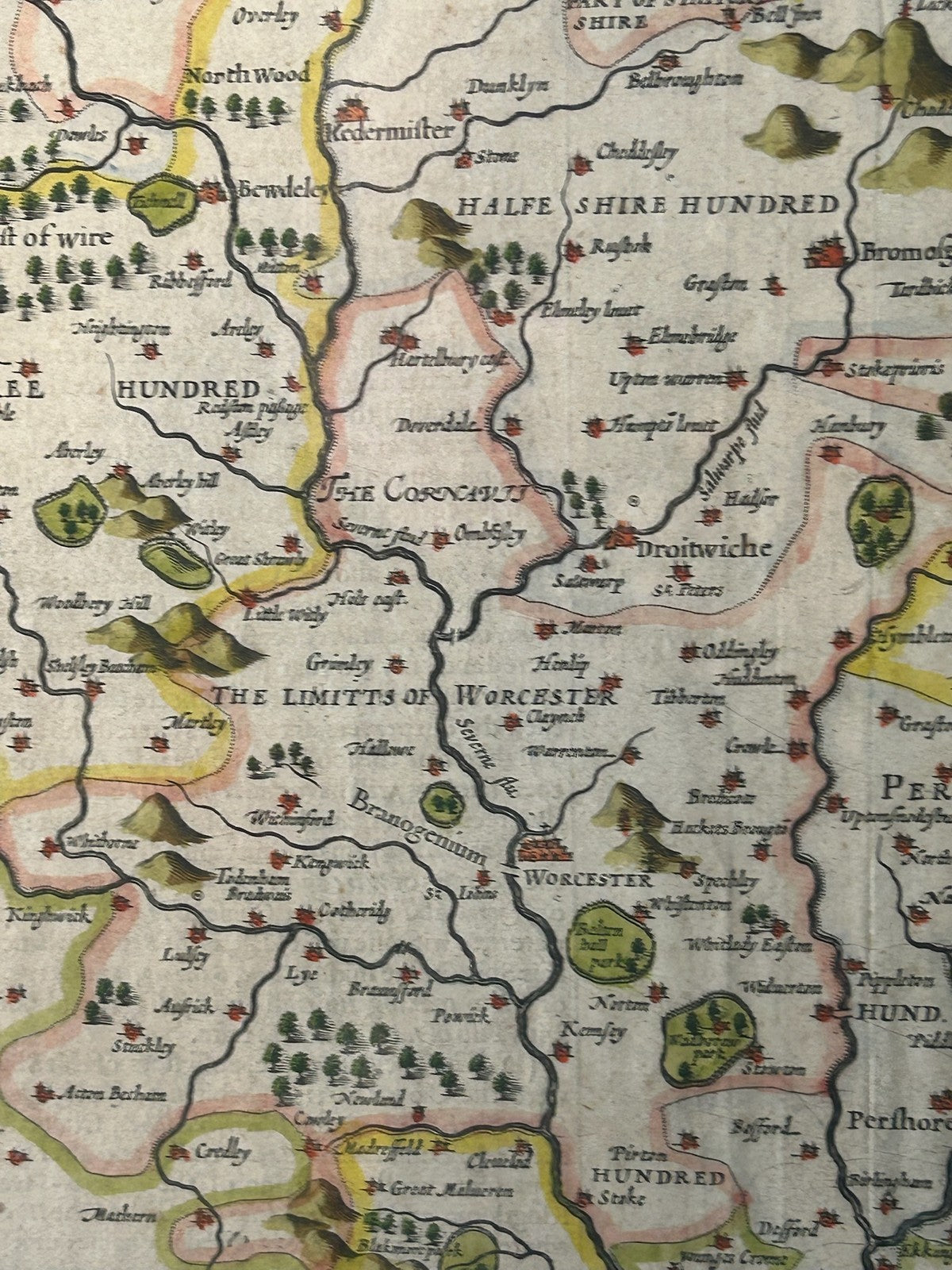John Speed Worcestershire Map 1610 Hondius Sudbury Humble English Text Framed15
