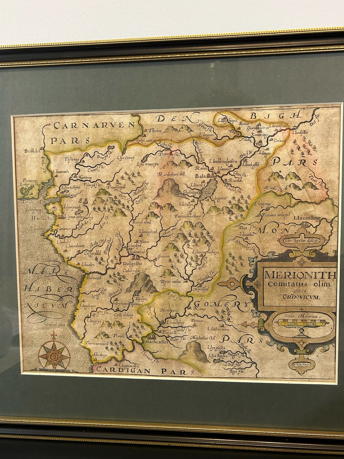 Saxton Kip Merioneth Antique Map Camden Britannia 17th Century Coloured Framed1