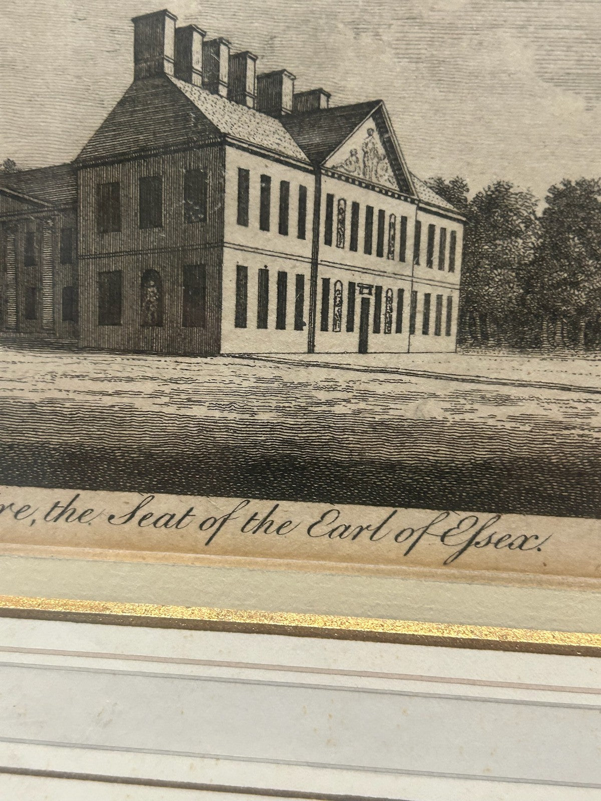 Antique Cashiobury Park Earl of Essex Engraving Framed 18th Century6