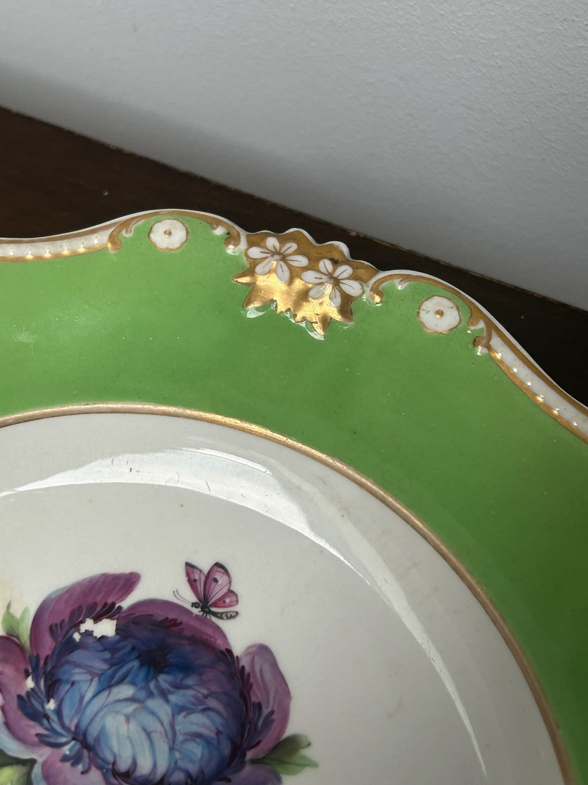 Bloor Derby Green Ground Botanical Plate Anemone Butterflies c.18305