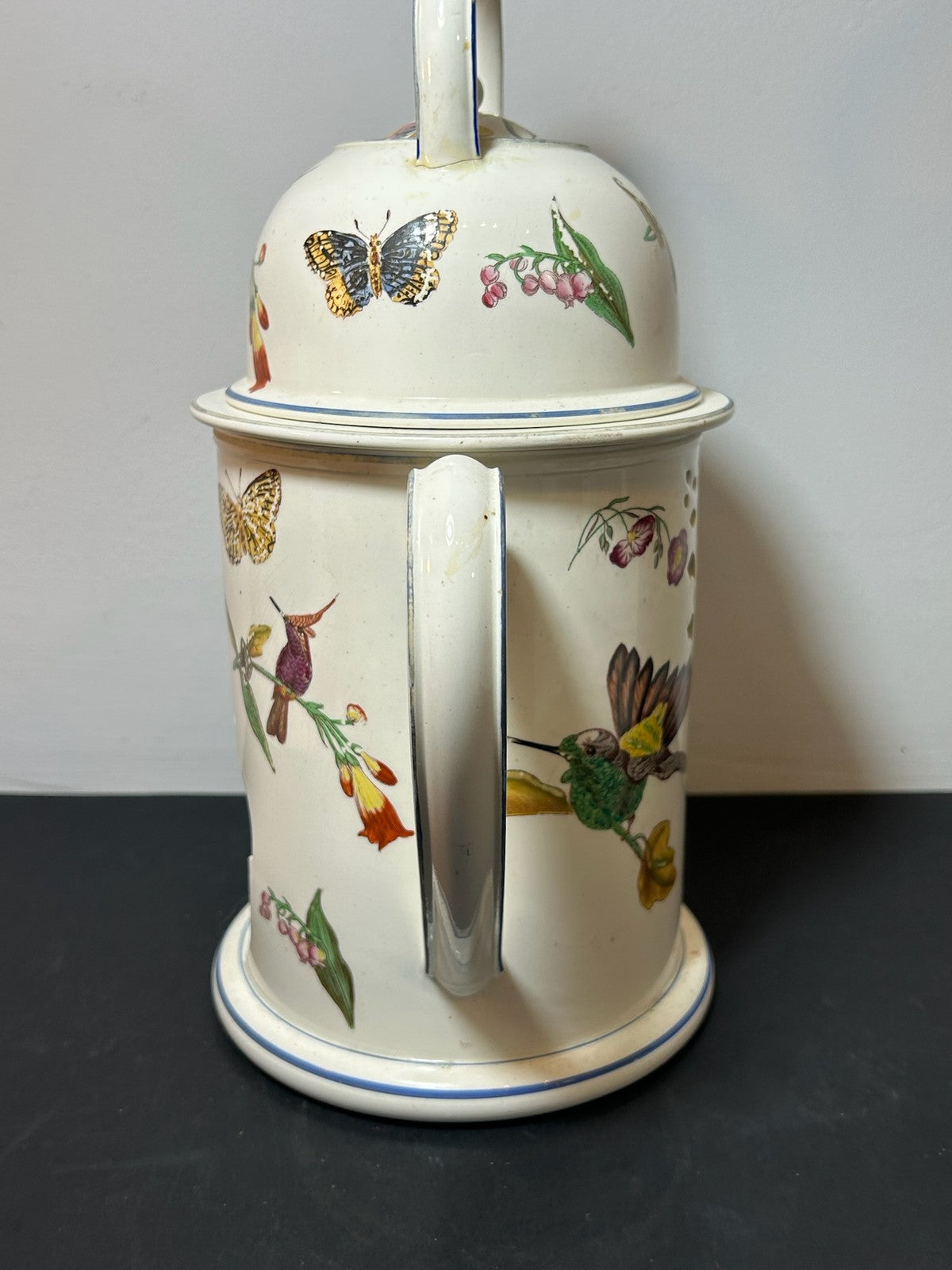 Antique Wedgwood Creamware Veilleuse Tea Warmer Painted Birds Butterflies c182011