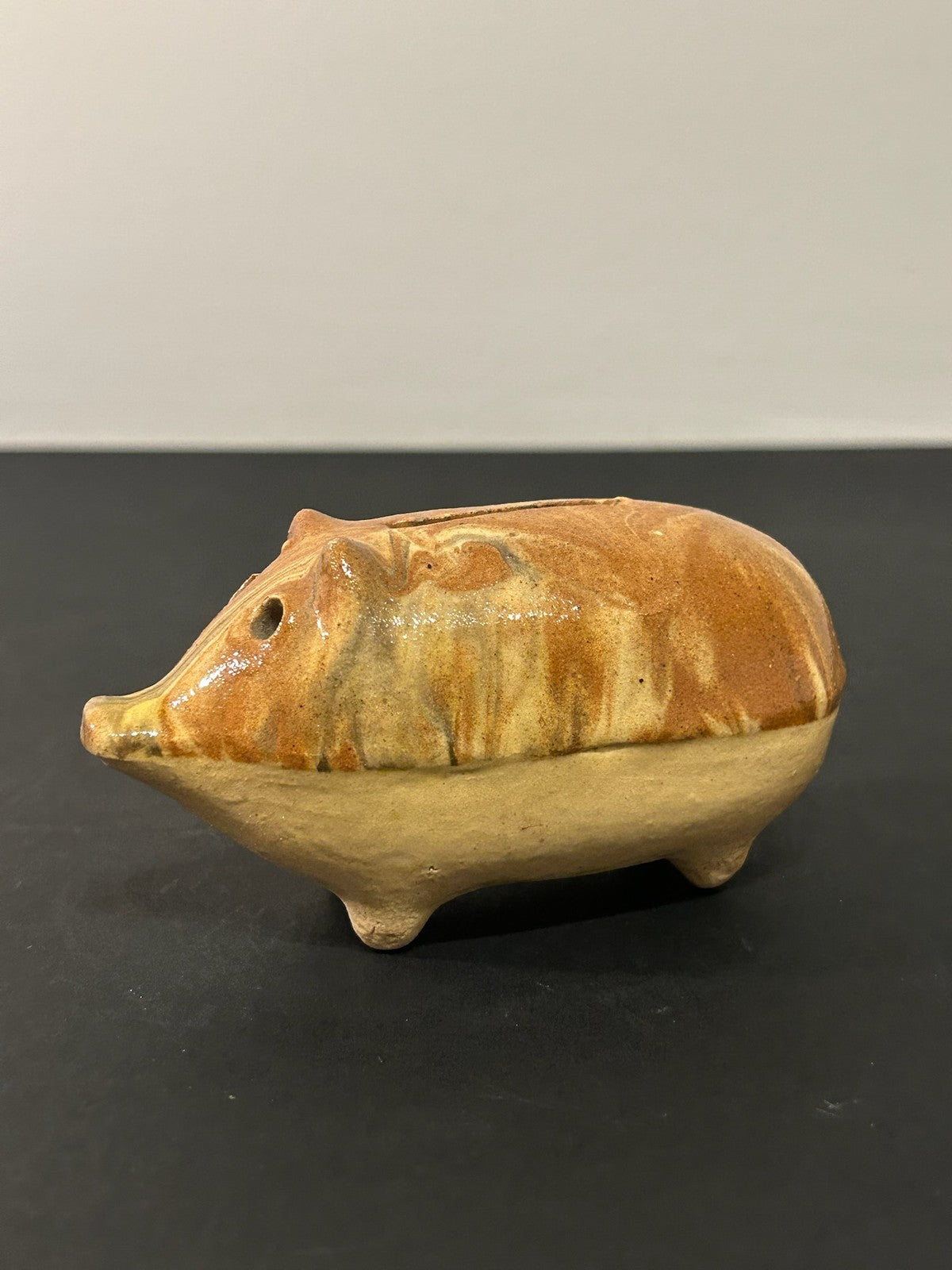 Antique 19th Century Slipware Pig Money Box Combed Slip Honey Glaze Folk 11cm7
