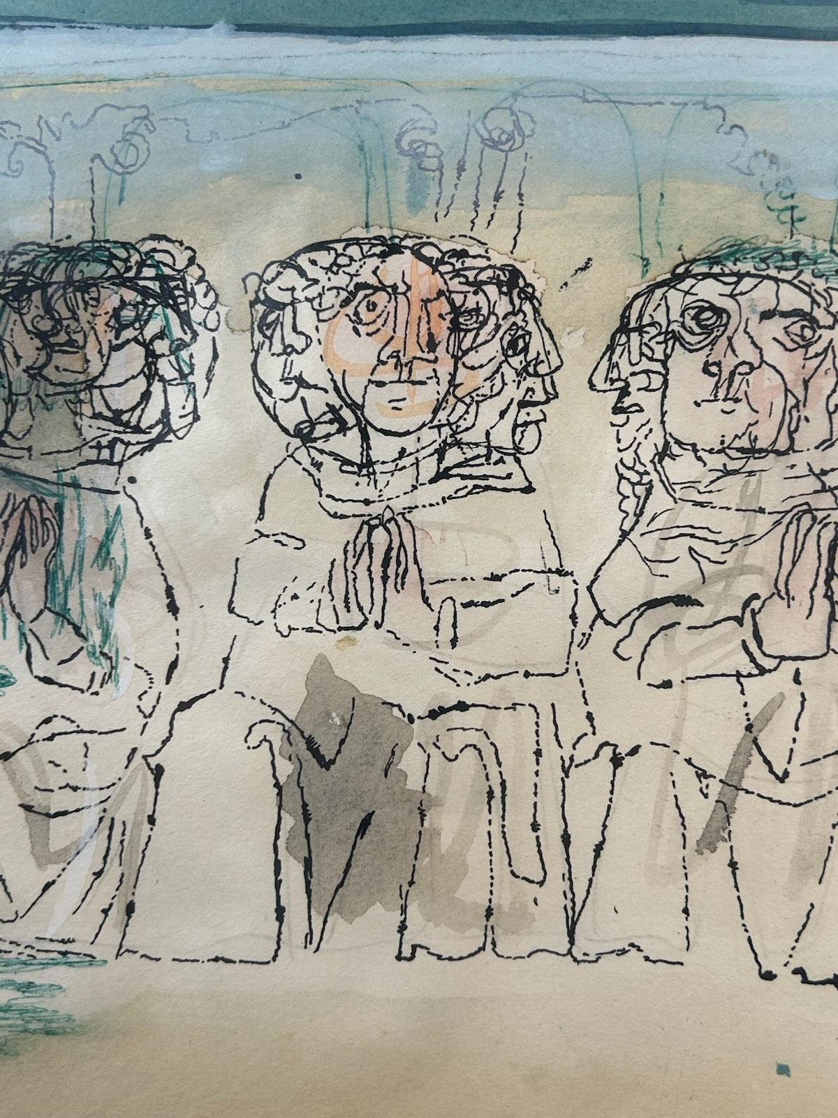 Nan Lurie 1910 1985 Original Signed Mixed Media Drawing Three Figures WPA Artist2