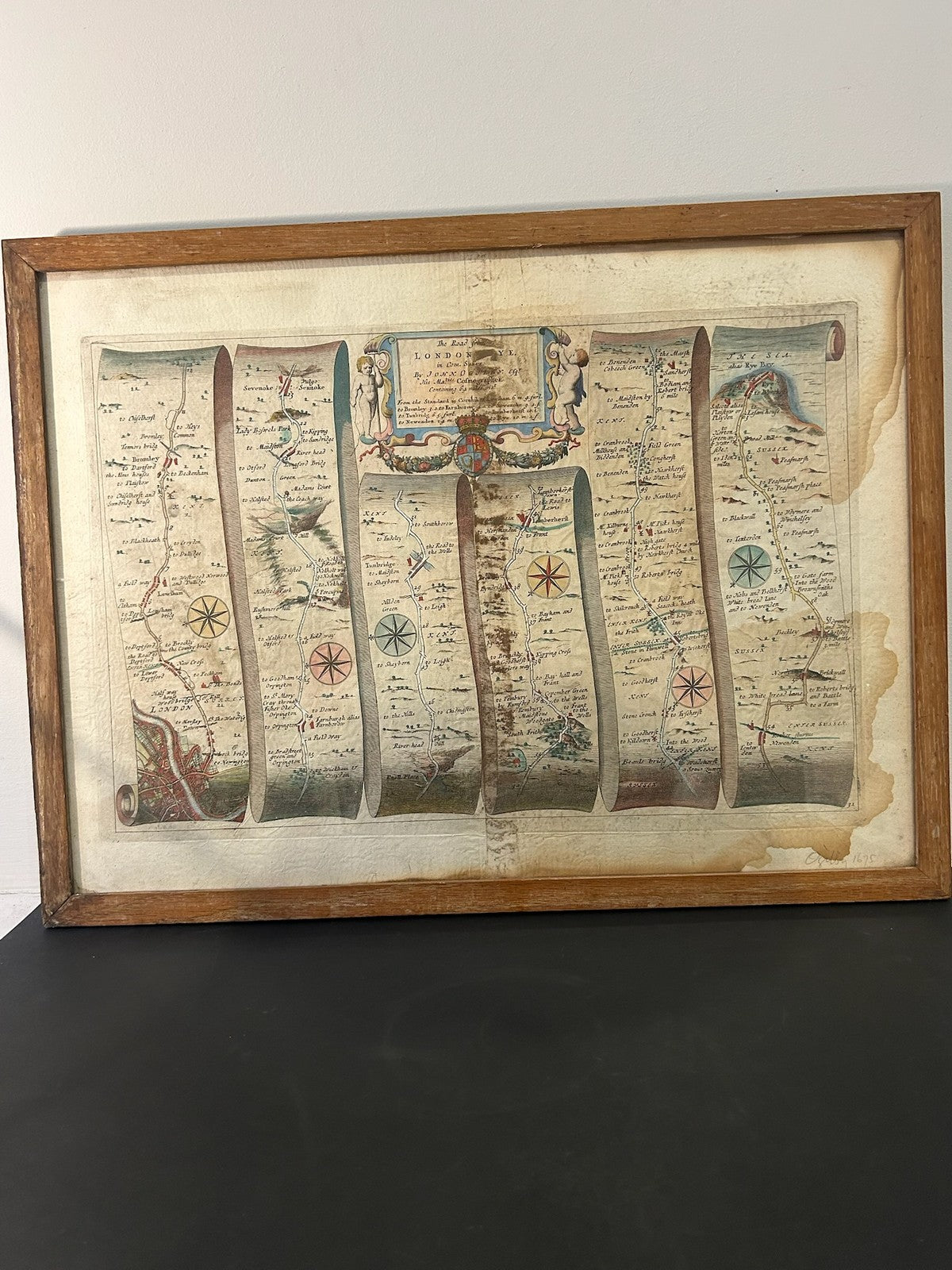 John Ogilby 1675 Road Map London to Rye Sussex Britannia Strip Map Framed0